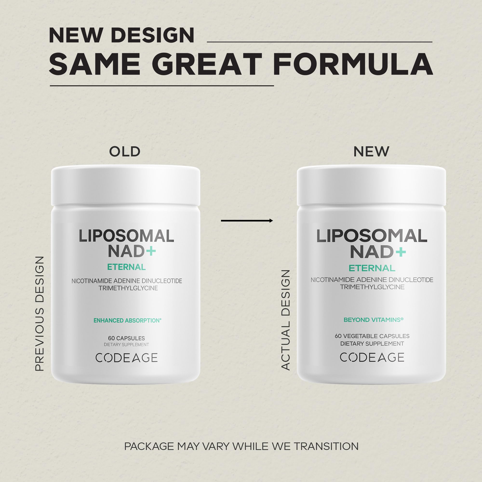 Codeage Liposomal NAD+ Supplement - 500 mg per Serving | Vegan, Non-GMO | 60 Capsules