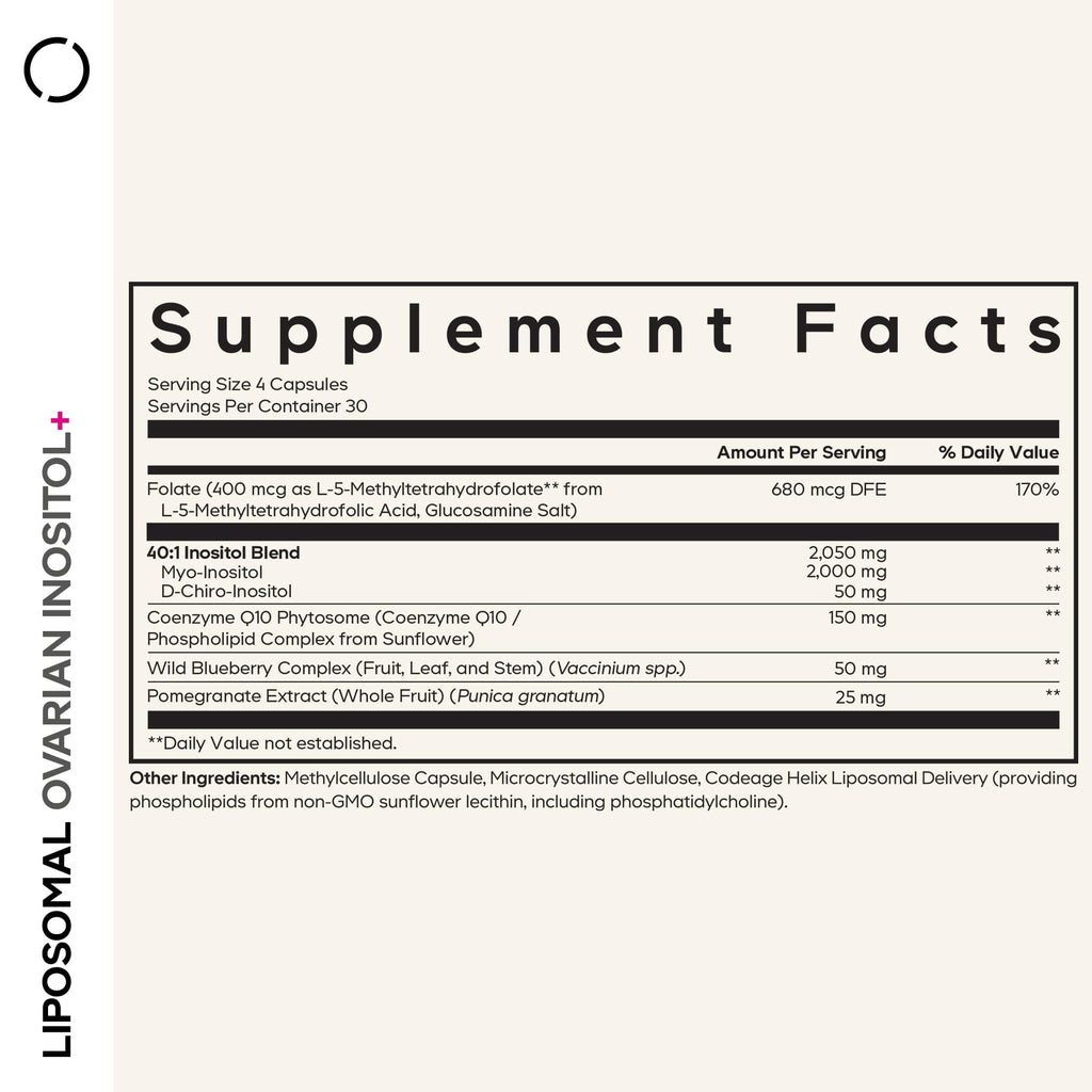 Codeage Liposomal Ovarian Inositol+ Supplement – Myo-Inositol 40:1, 5-MTHF Folate, CoQ10 Phytosome, Pomegranate & Wild Blueberry – 120 Capsules