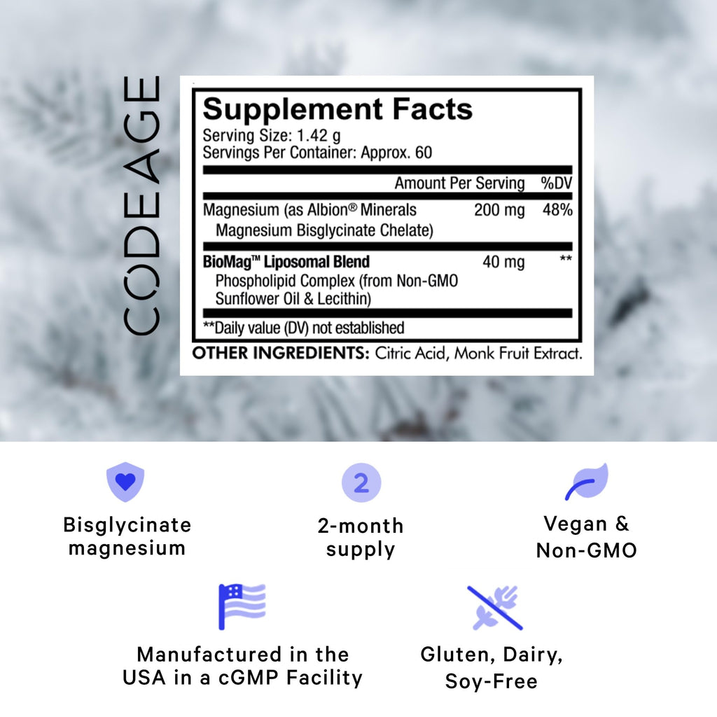 Codeage Liposomal Magnesium Glycinate Powder – 2-Month Supply (Unflavored)
