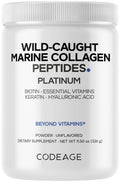 Codeage Marine Collagen Platinum — Wild-Caught Marine Collagen Peptides with Biotin 10,000 mcg, Vitamin C, D3 & B6, Keratin & Hyaluronic Acid (Non-GMO, 11.5 oz)