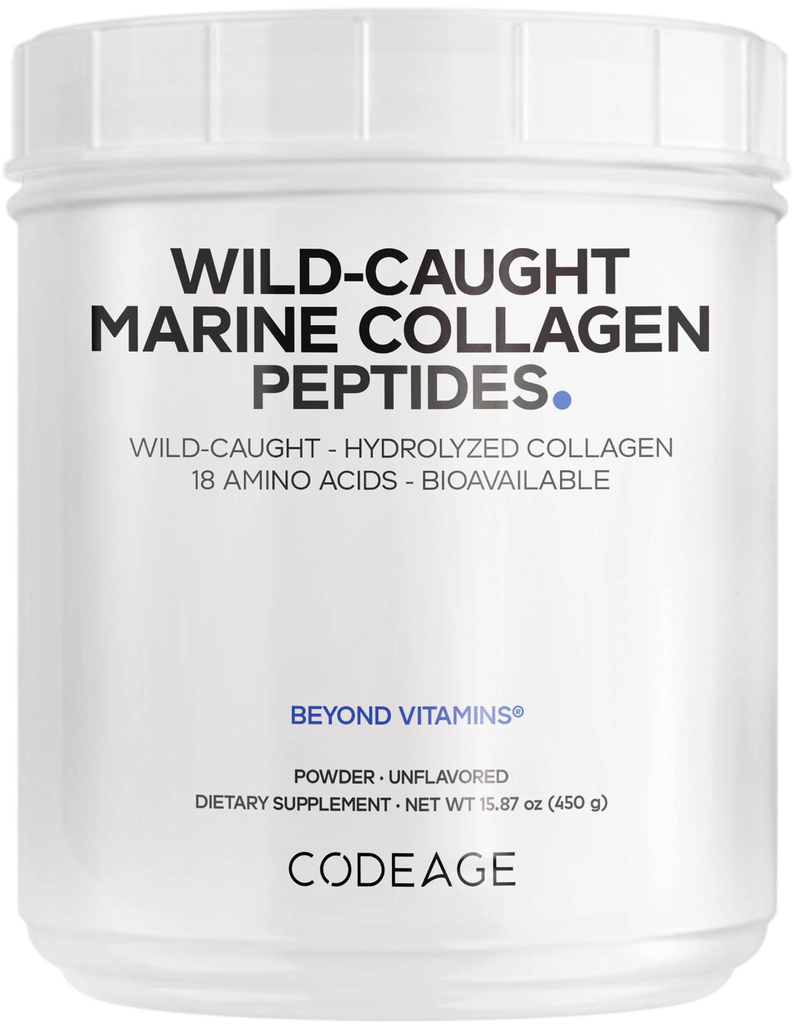 Codeage Marine Collagen Powder | Wild-Caught Fish Collagen, Type I & III, 15.87 oz