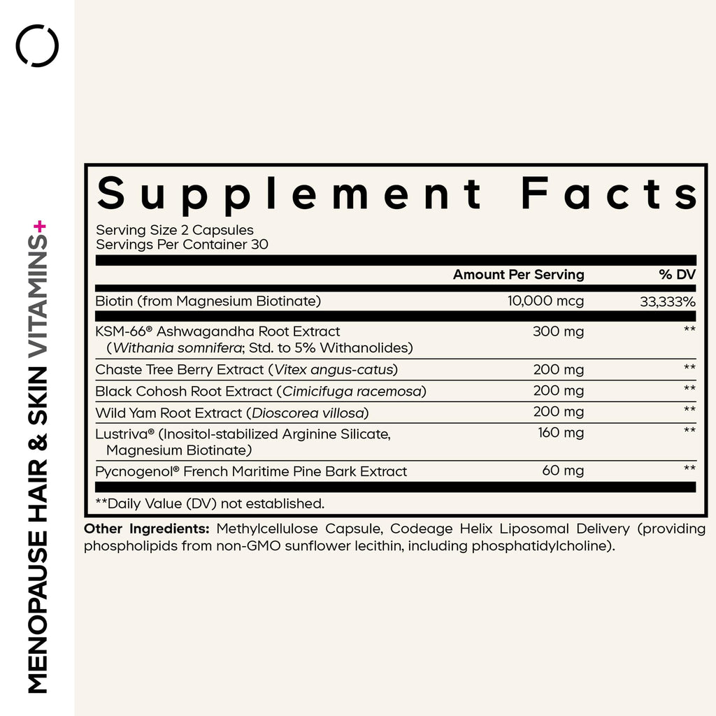 Codeage Menopause Hair & Skin Vitamins+ - Lustriva, Pycnogenol & KSM-66