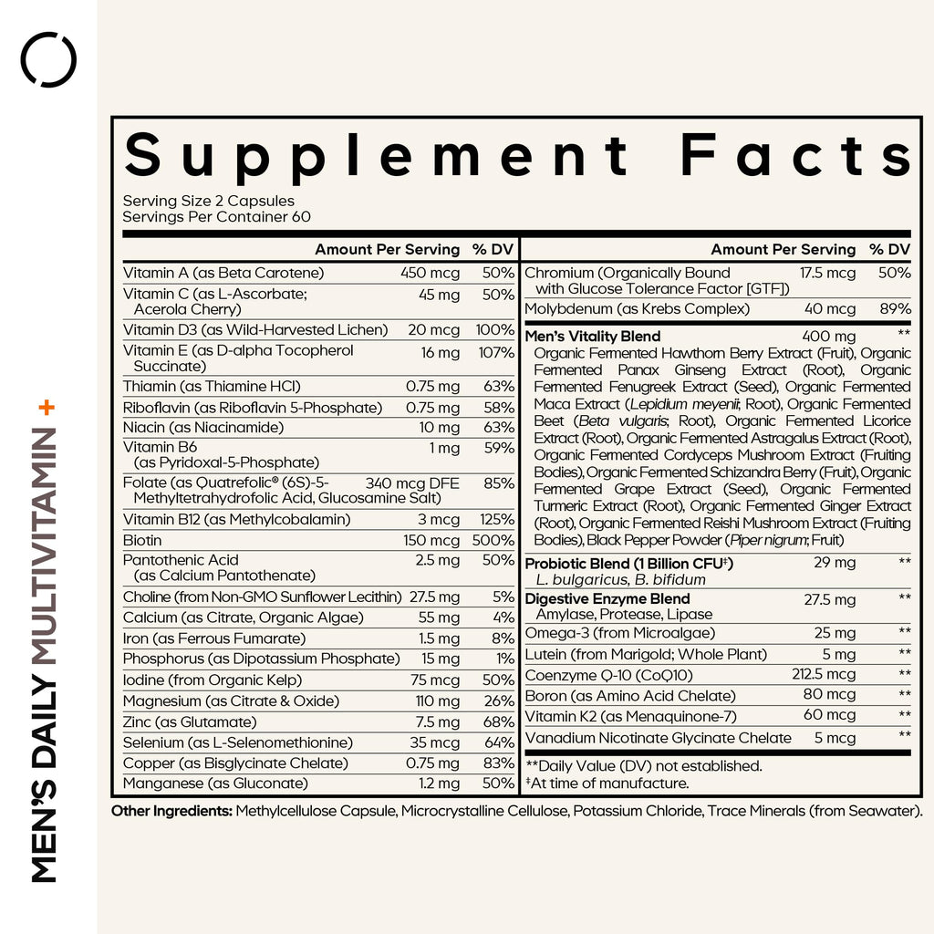 Codeage Men’s Daily Multivitamin – 25+ Vitamins, Organic Whole Foods, 120 Capsules