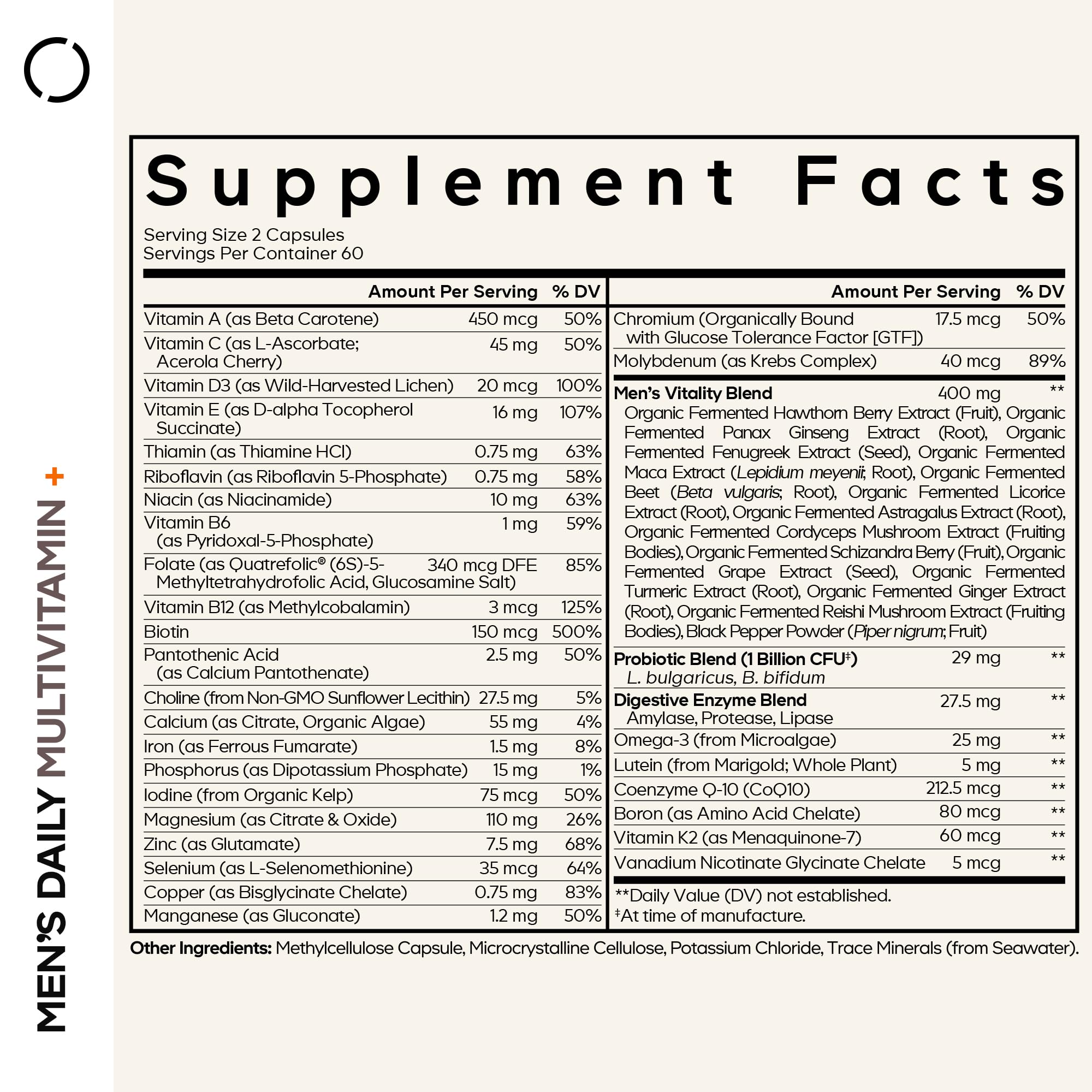 Codeage Men’s Daily Multivitamin – 25+ Vitamins & Minerals, Organic Whole Foods, Probiotics, Omega-3, Zinc | 2 Pack