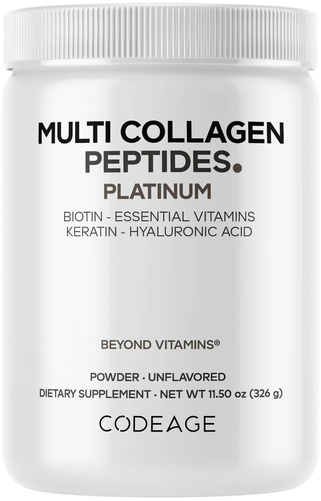 Codeage Multi Collagen for Women & Men – Biotin 10,000 mcg, 5 Types, Unflavored, 11.5 oz