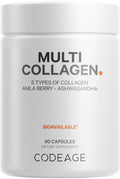 Codeage Multi Collagen Capsules – 5 Types, Grass-Fed & Hydrolyzed, Ashwagandha & Amla Berry, 90 Capsules