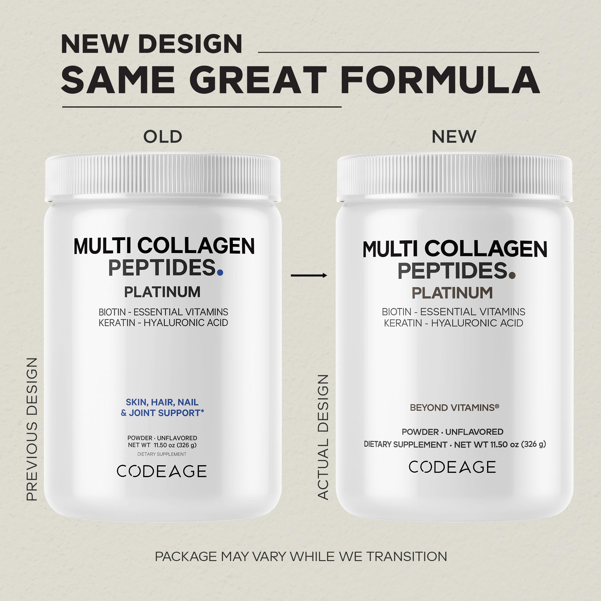 Codeage Multi Collagen for Women & Men – Biotin 10,000 mcg, 5 Types, Unflavored, 11.5 oz