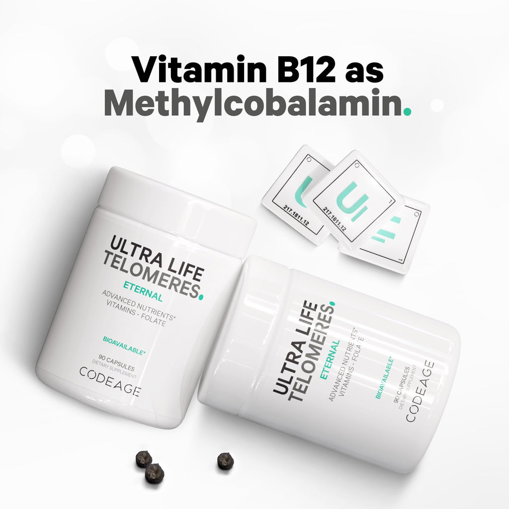Codeage Ultra Life Telomeres Supplement – 5-MTHF Folate, B12 Methylcobalamin, D3, L-Theanine, Ashwagandha • 3-Month Supply