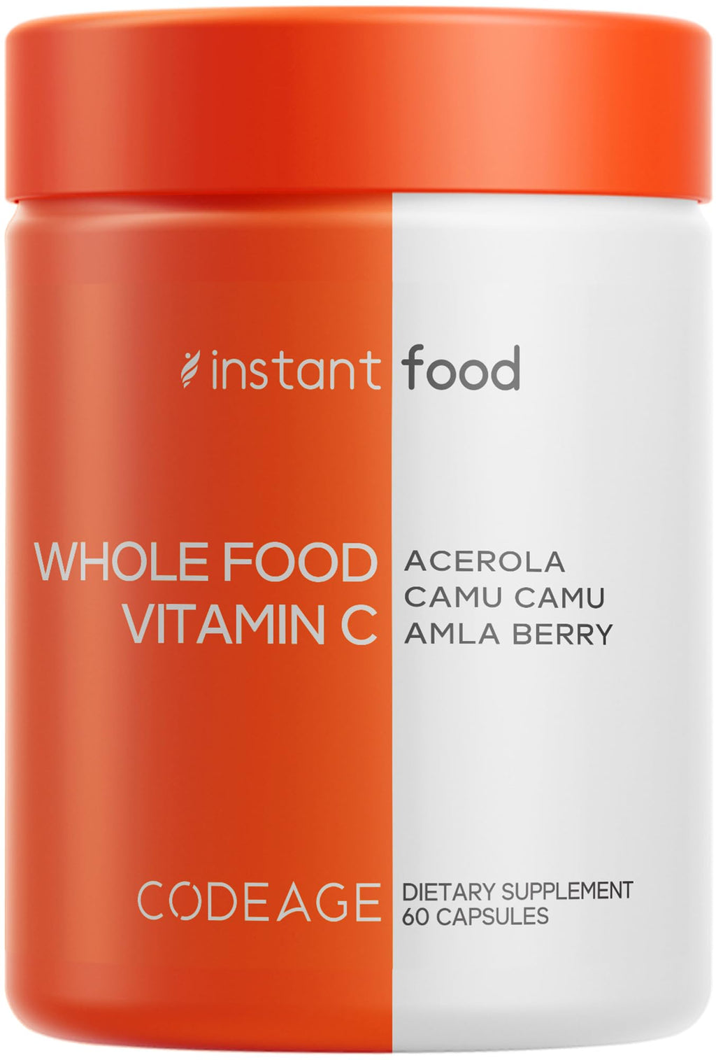 Codeage Whole Food Vitamin C Supplement — Acerola, Camu Camu, Amla & Rose Hips, 500mg, 60 Capsules