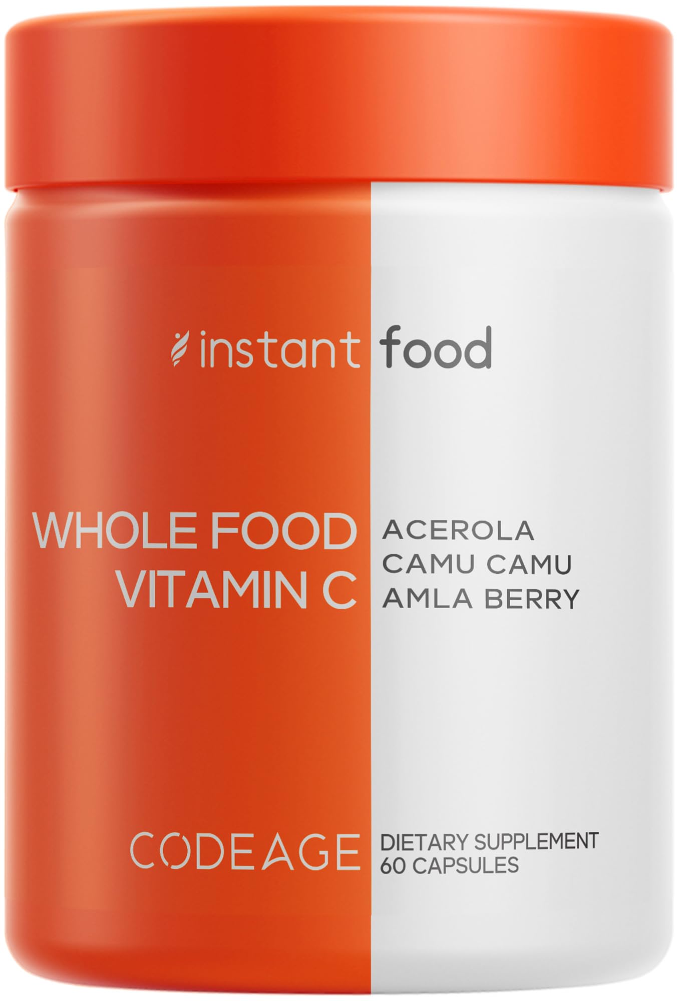 Codeage Whole Food Vitamin C Supplement — Acerola, Camu Camu, Amla & Rose Hips, 500mg, 60 Capsules