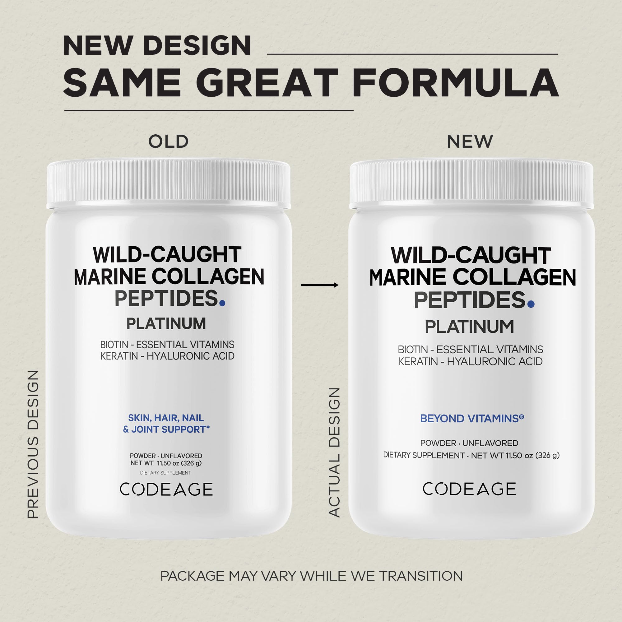 Codeage Marine Collagen Platinum — Wild-Caught Marine Collagen Peptides with Biotin 10,000 mcg, Vitamin C, D3 & B6, Keratin & Hyaluronic Acid (Non-GMO, 11.5 oz)