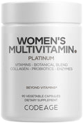 Codeage Women’s Multivitamin Platinum – A, D3, K1, K2, B12, CoQ10, Collagen, Probiotics • 90 Capsules
