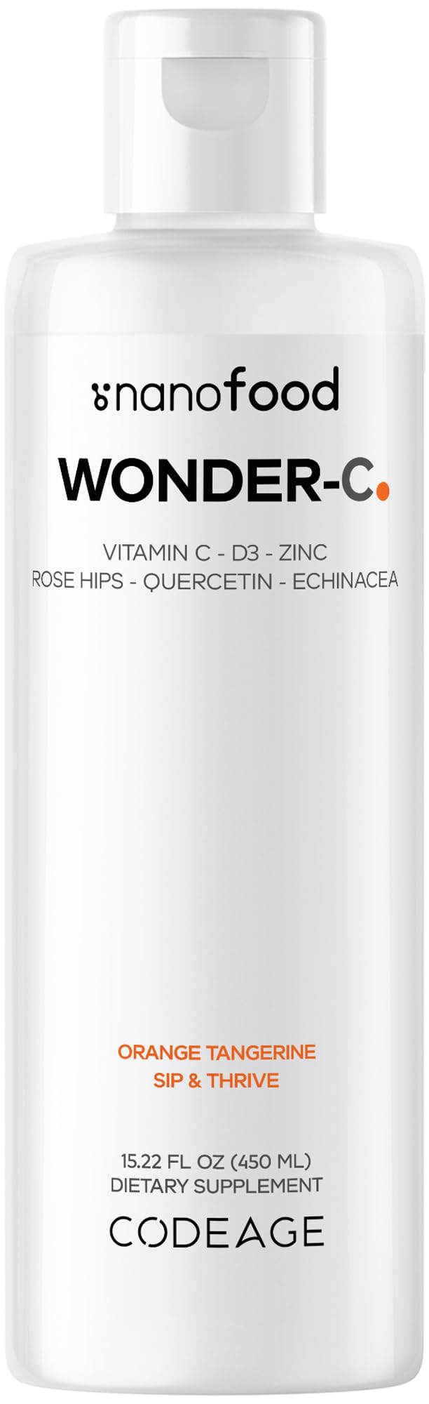 Codeage Nanofood Wonder-C Liposomal Vitamin C 1000mg – D3, E & Zinc | Rose Hips, Quercetin, Echinacea | Non-GMO, 15.22 fl oz
