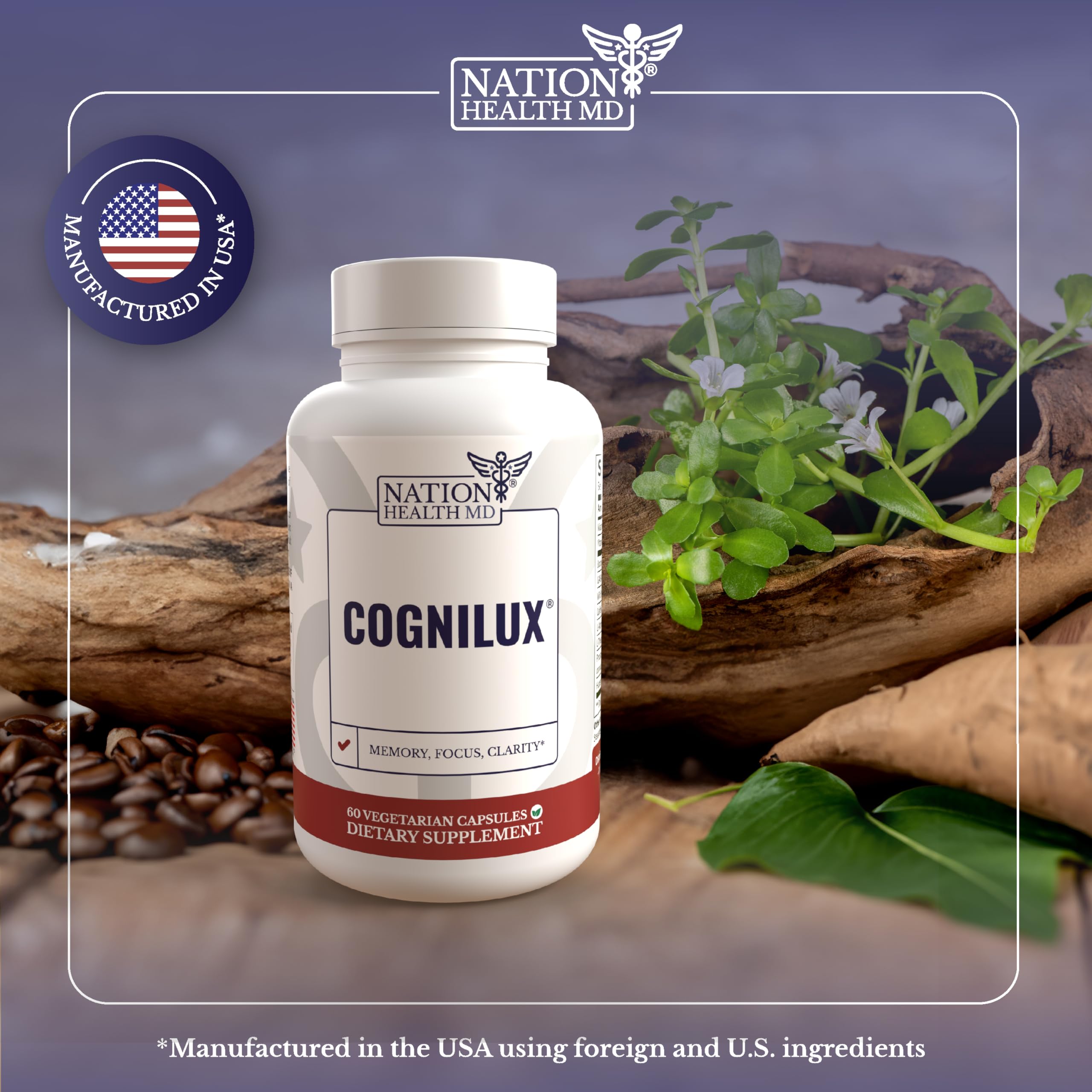 Cognilux by Nation Health MD | Brain Supplements for Memory & Focus | Nootropic with Niacin, B6, GABA | 60 Capsules