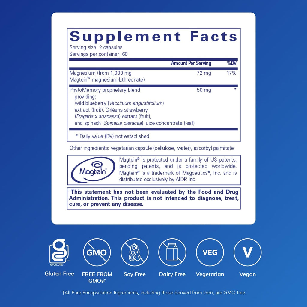 Pure Encapsulations CogniMag 120's – Magnesium-L-Threonate with Magtein & Polyphenol Blend