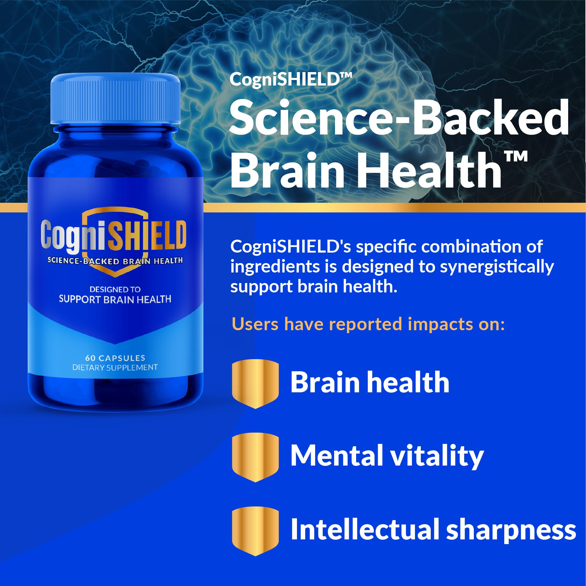 CogniSHIELD Brain Health Supplement – 60 Count | Synergistic Support for Focus & Clarity