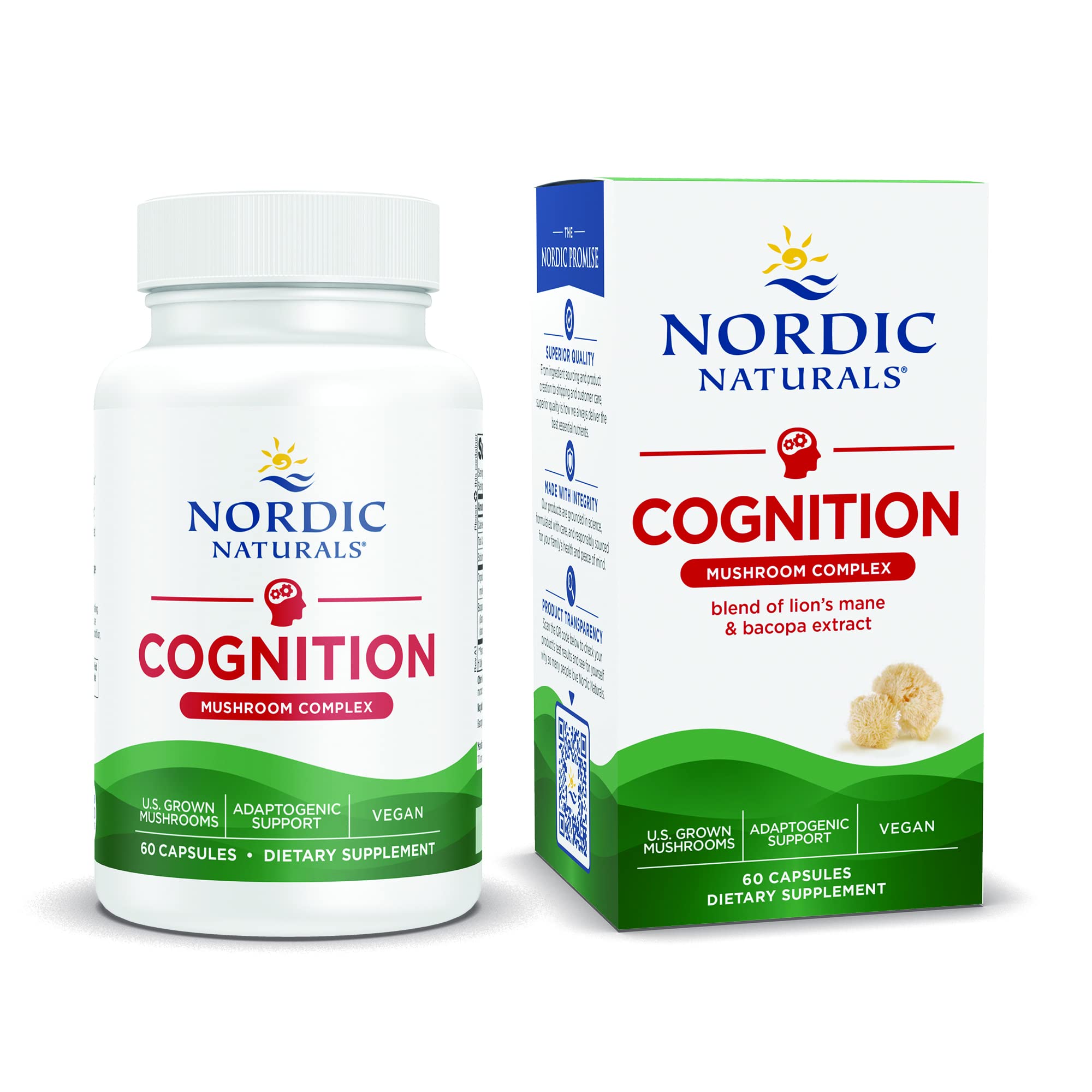 Nordic Naturals Cognition Mushroom Complex – Lion’s Mane & Bacopa, Unflavored, 60 Capsules