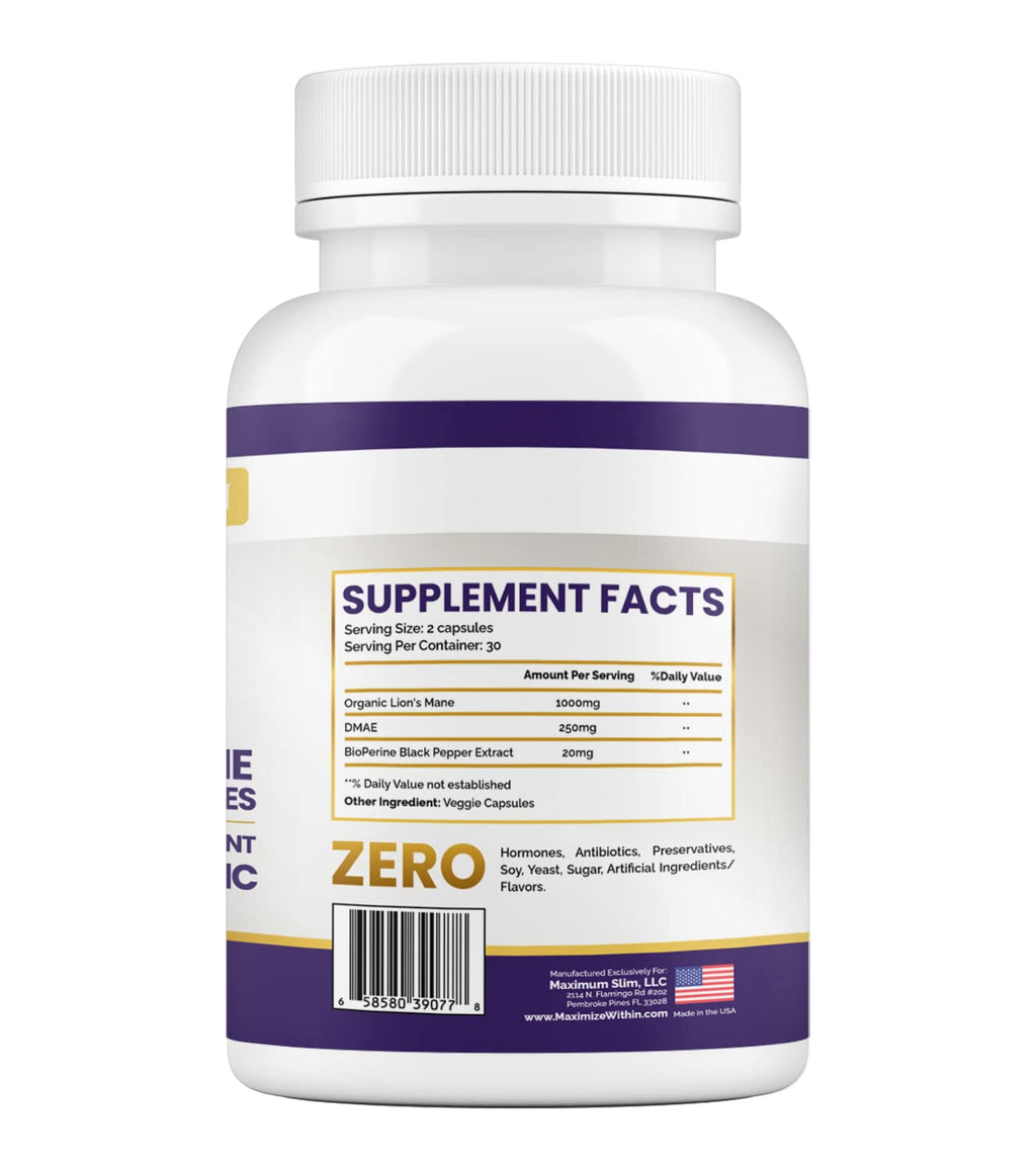 Maximum Slim Lion's Mane & DMAE Capsules – Memory & Focus Support (60 Caps)