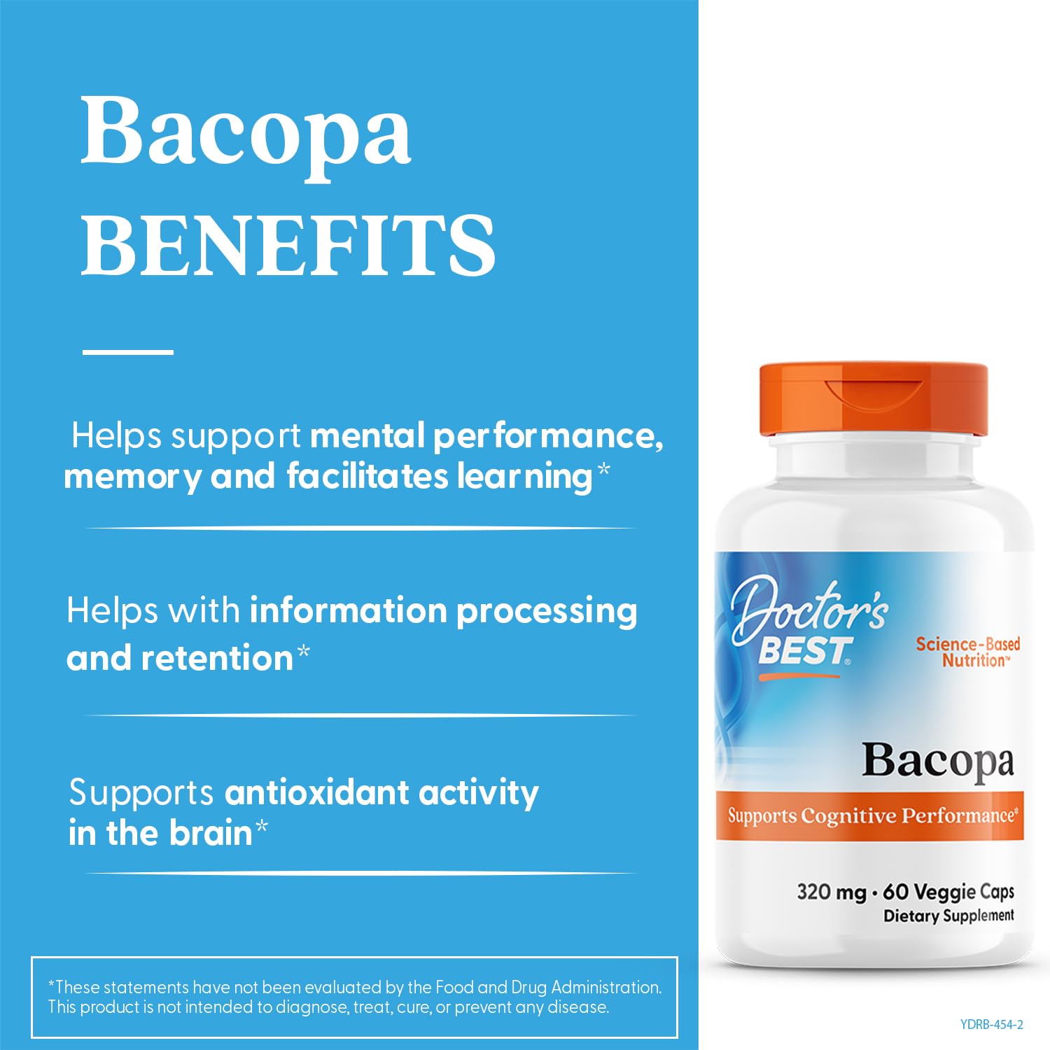 Doctor's Best Bacopa with Synapsa – Supports Cognitive Performance | Non-GMO, Gluten Free, Soy Free, Vegan | 60 Veggie Caps