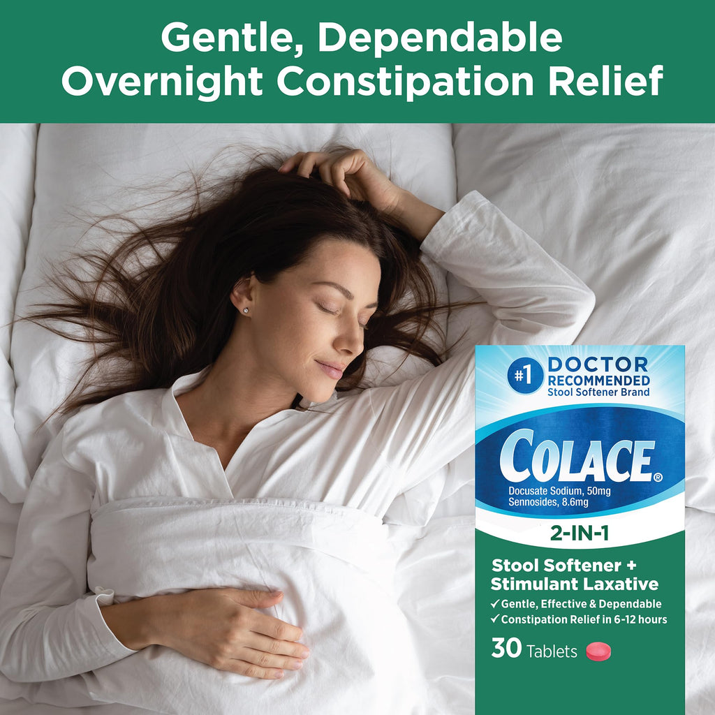 Colace 2-In-1 Stool Softener & Stimulant Laxative Tablets – Gentle Relief in 6-12 Hours (30 Count)