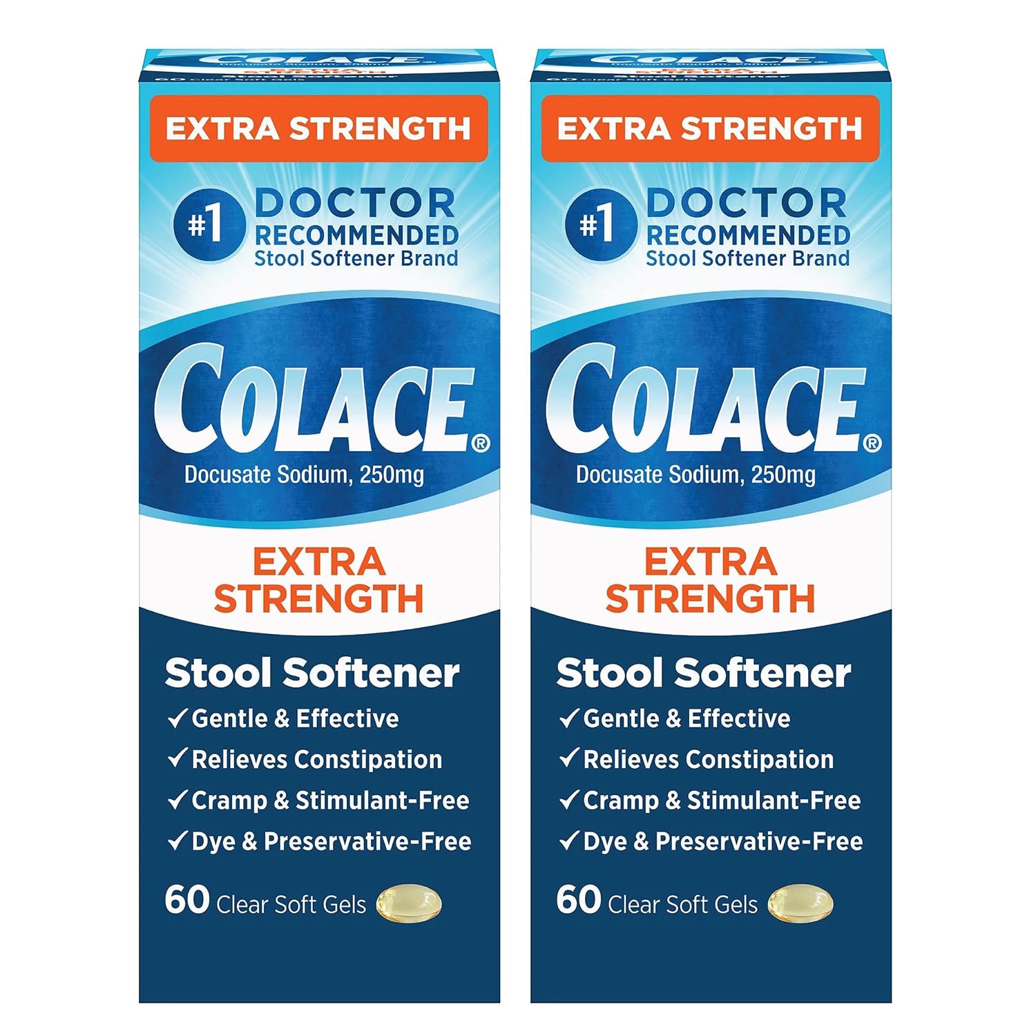 Colace Extra Strength Stool Softener – Gentle Relief, #1 Doctor-Recommended, 250 mg Docusate (Pack of 2)