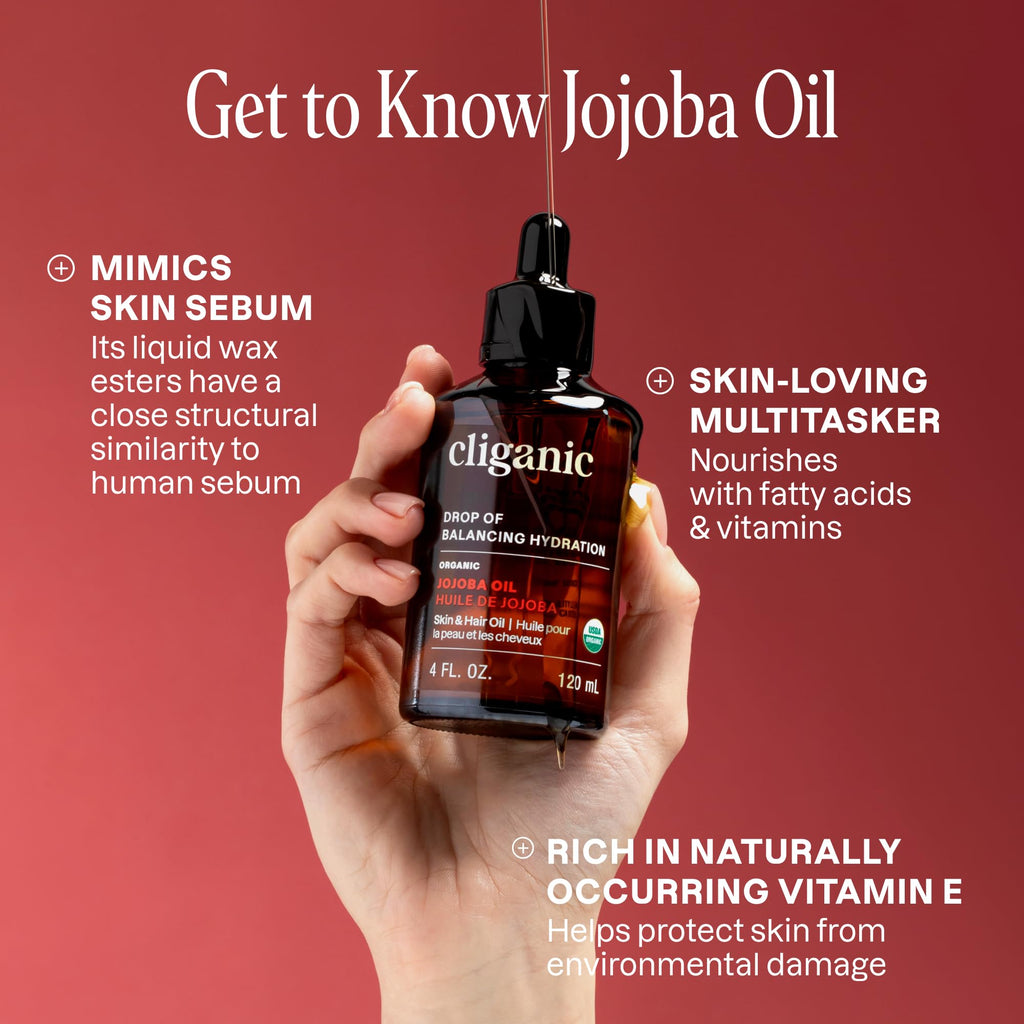 Cliganic Organic Jojoba Oil 32oz Bulk – 100% Pure, Cold-Pressed, Hexane-Free for Hair & Face