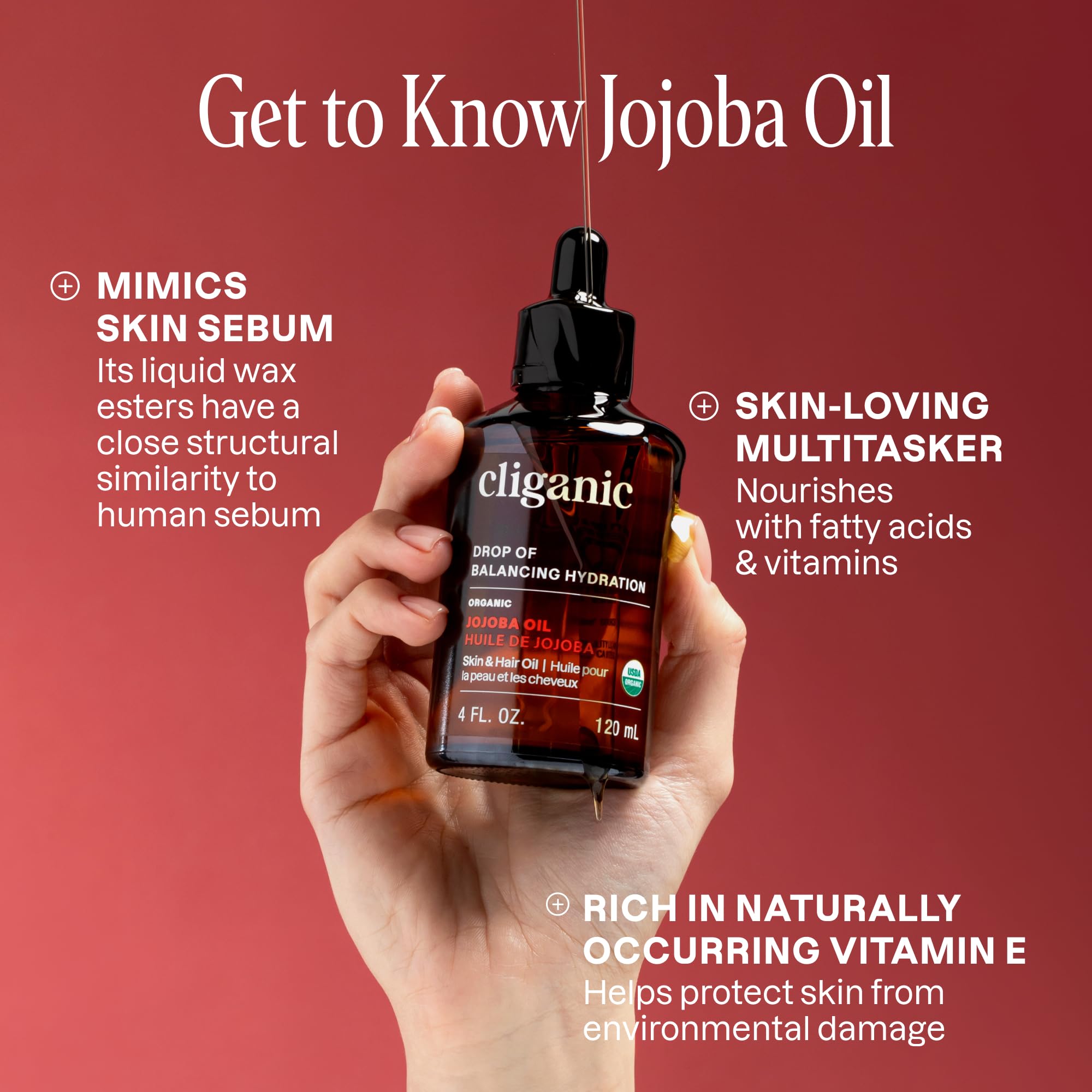 Cliganic Organic Jojoba Oil 32oz Bulk – 100% Pure, Cold-Pressed, Hexane-Free for Hair & Face