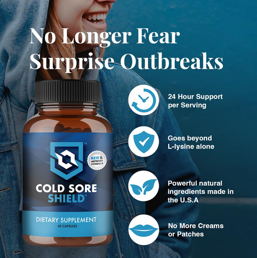 Cold Sore Shield - Daily Cold Sore Supplement with L-Lysine & Natural Defense | 60 Count | Made in USA