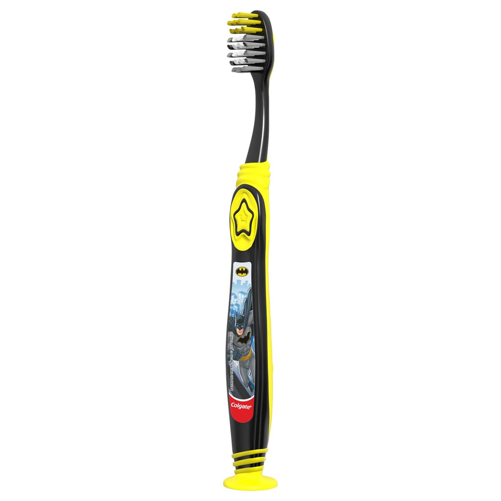 Colgate Batman Toothbrush for Kids 5+ – Extra Soft, Suction Cup, Pack of 2