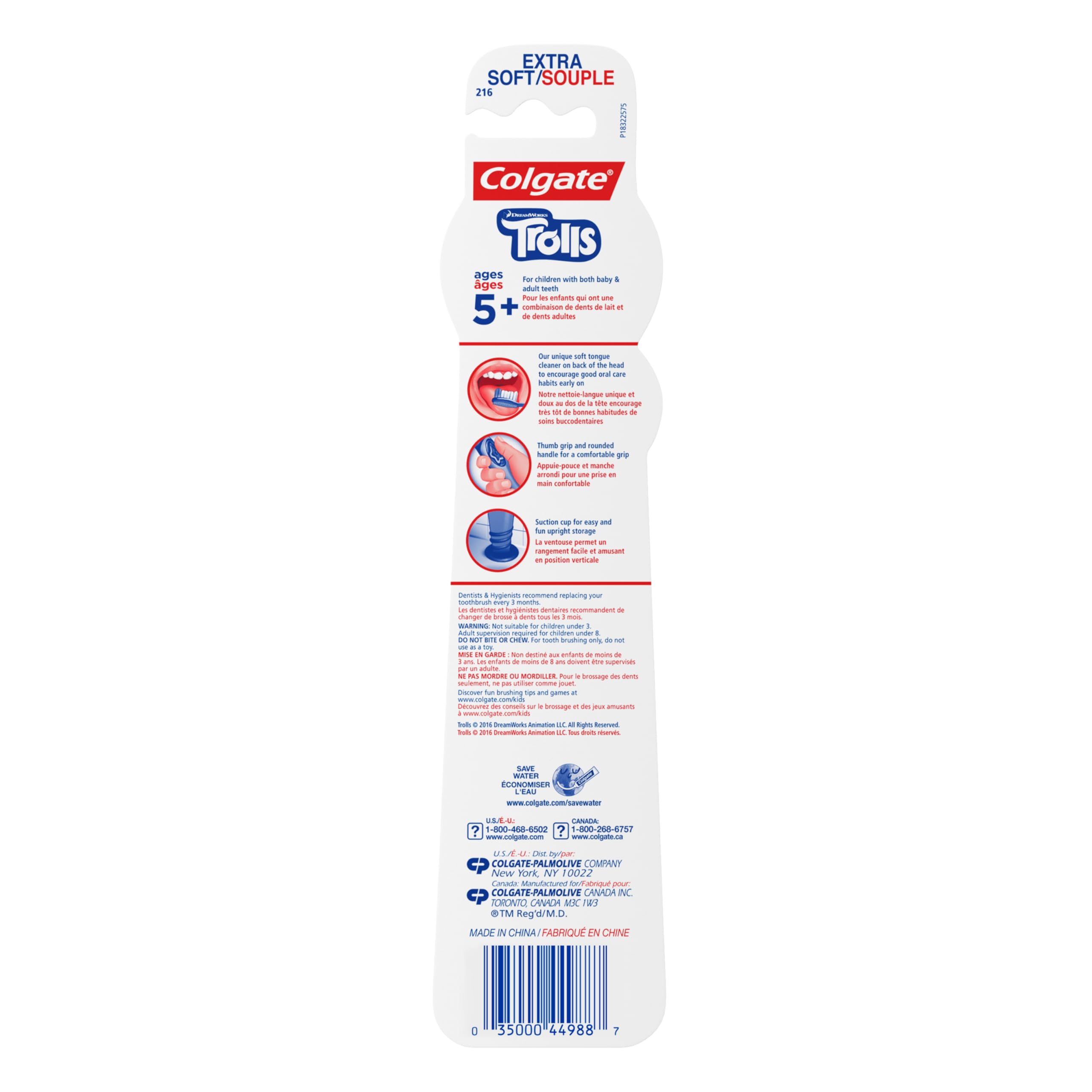 Colgate Kids Toothbrush Trolls - Extra Soft, Suction Cup, 4 Pack