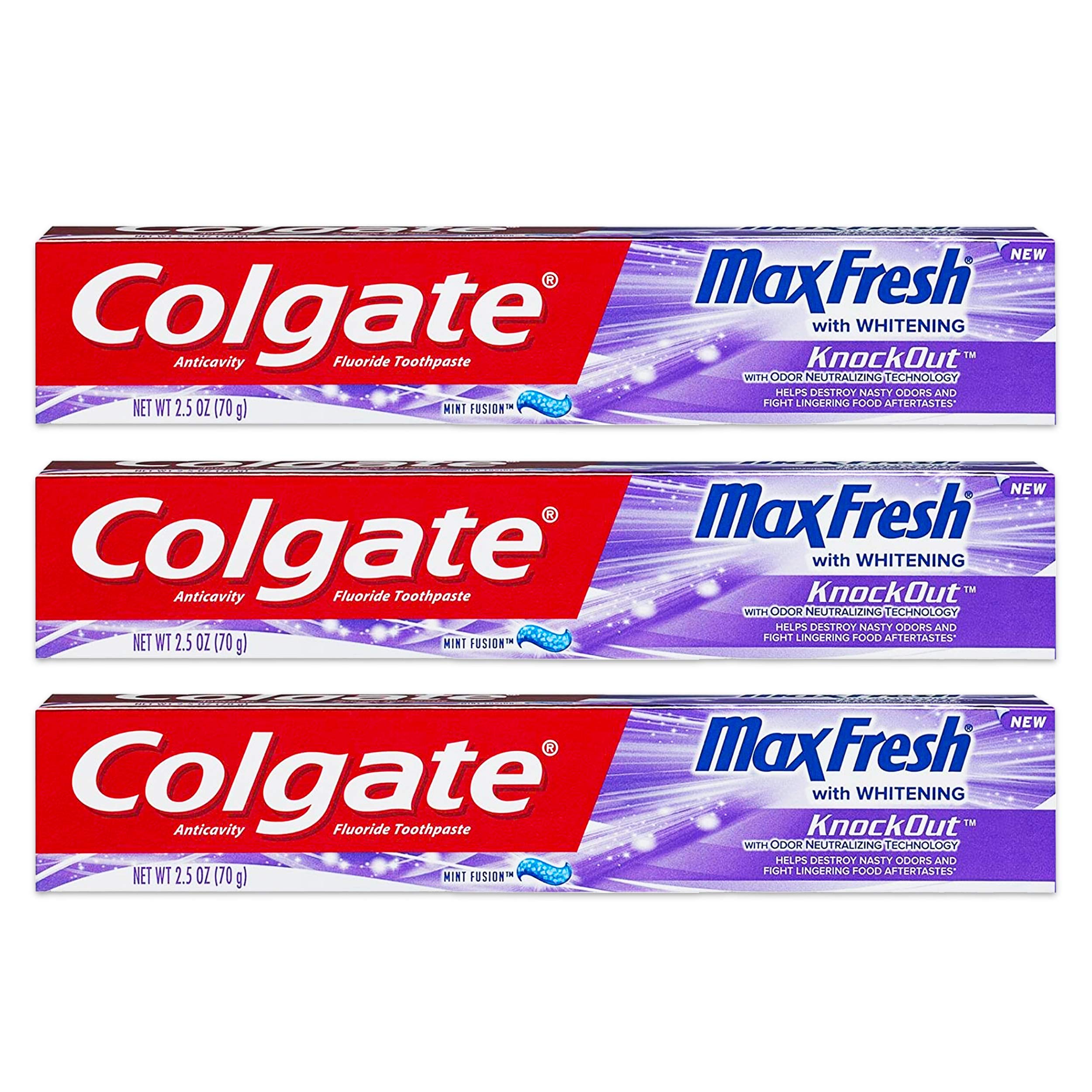 Colgate Max Fresh KnockOut Gel Toothpaste – 2.5 oz, 3-Pack | Fights Cavities & Whitens