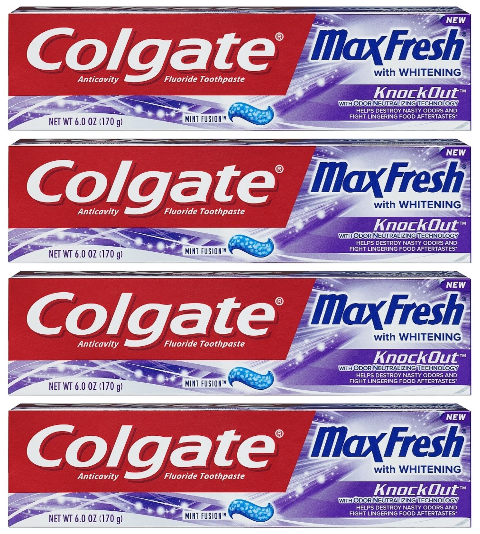 Colgate Max Fresh Knockout Toothpaste - Odor Neutralizing Technology - 6 oz Tubes (4-Pack)