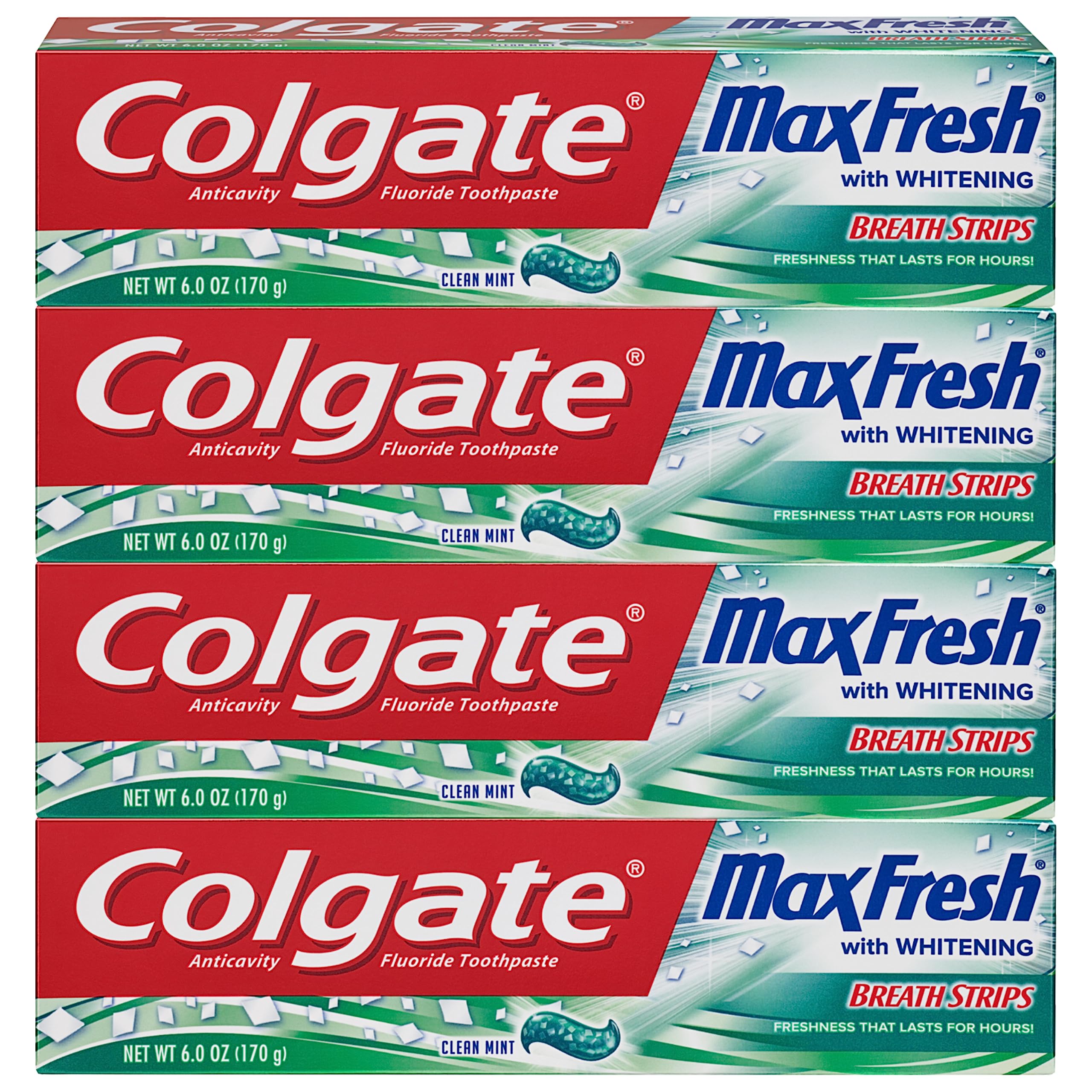 Colgate Max Fresh Whitening Toothpaste with Breath Strips - Clean Mint - 6 oz 4-Pack