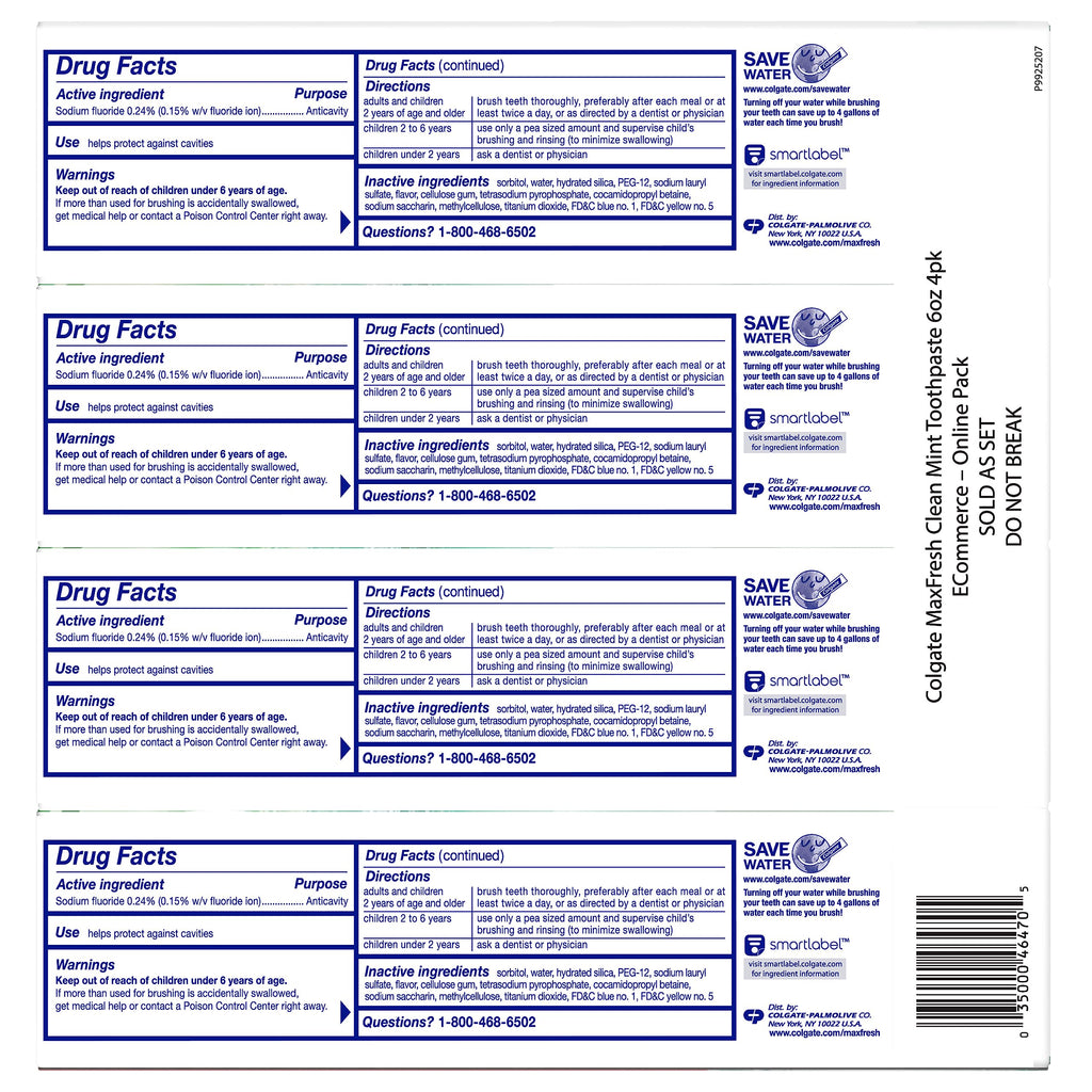 Colgate Max Fresh Whitening Toothpaste with Breath Strips - Clean Mint - 6 oz 4-Pack