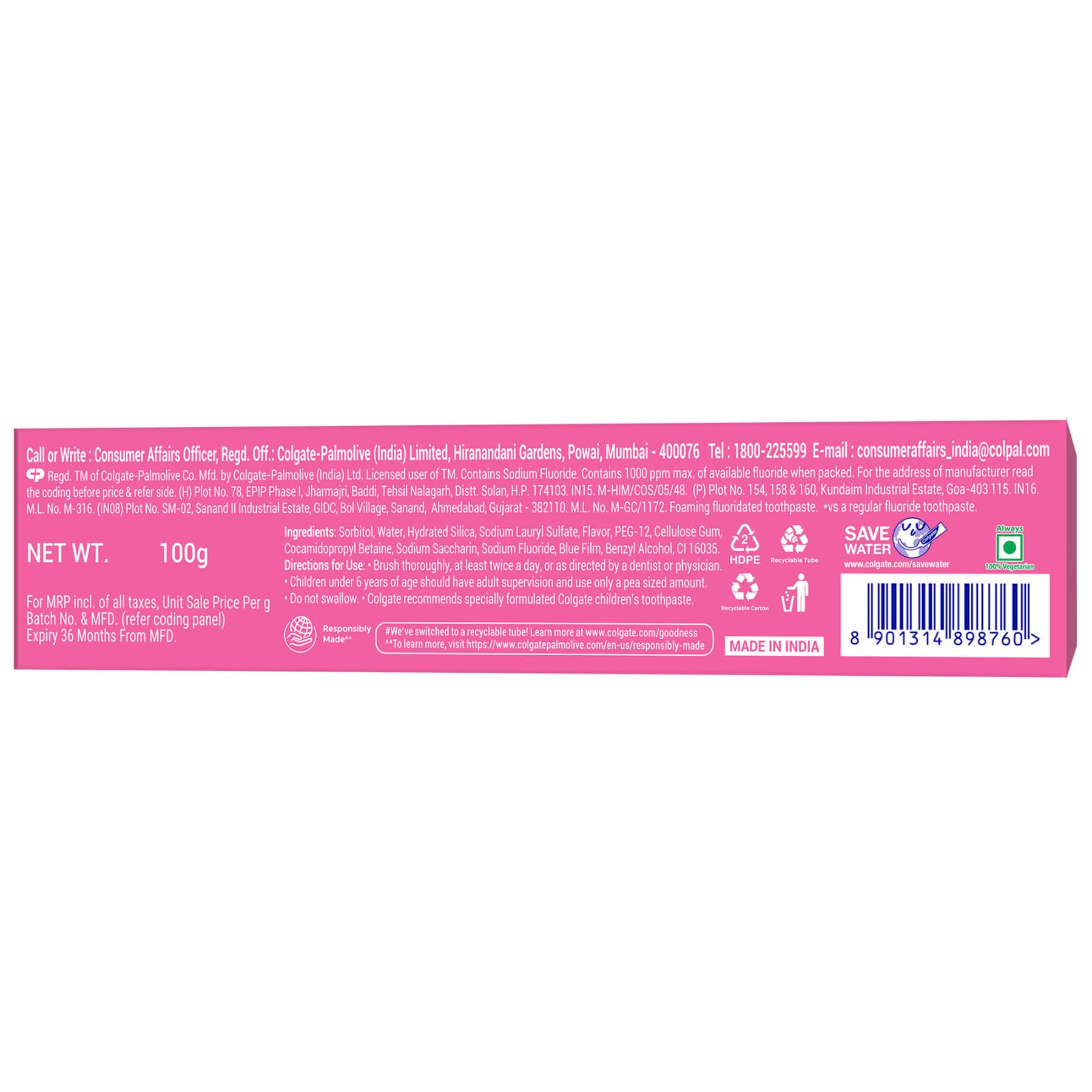 Colgate MaxFresh Watermelon Blast Gel Toothpaste – Ultrafreeze, Cooling Crystals, 100g | Vegan & Gluten-Free