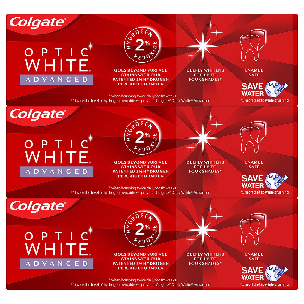 Colgate Optic White Advanced Vibrant Clean Toothpaste – 3.2 oz, 3-Pack