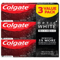Colgate Optic White Charcoal Toothpaste, 3 Pack, Cool Mint - Enamel-Safe