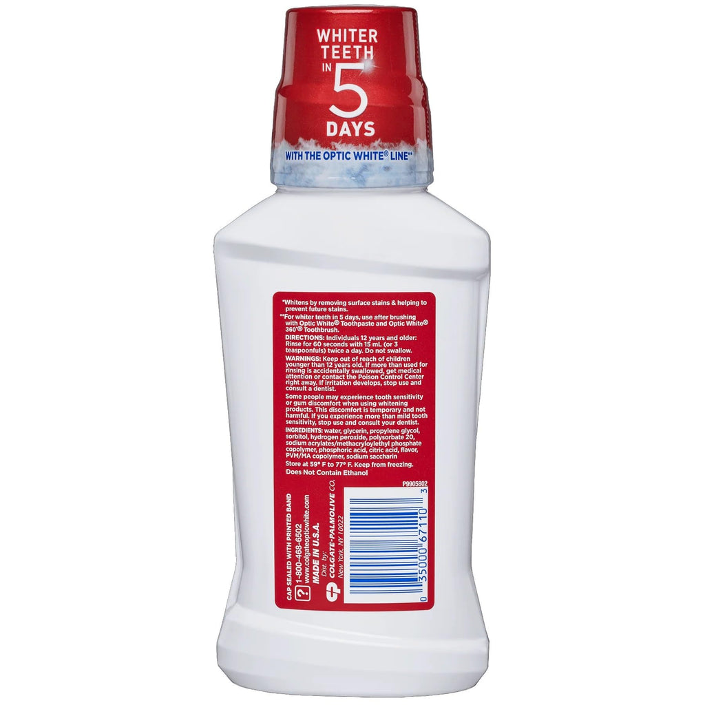 Colgate Optic White Mouthwash Icy Mint 8 fl oz – Pack of 6 | Whitening with 2% Hydrogen Peroxide, Alcohol-Free