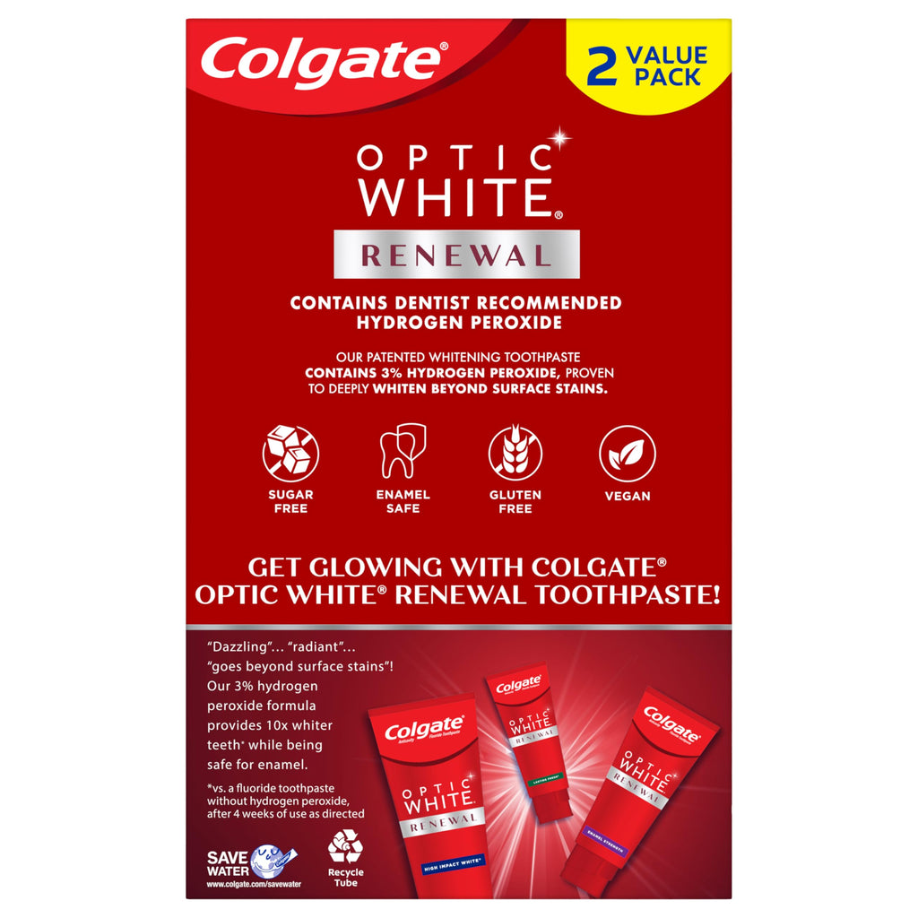 Colgate Optic White Renewal Toothpaste – Enamel Strength, 3 oz Tube, 2 Pack