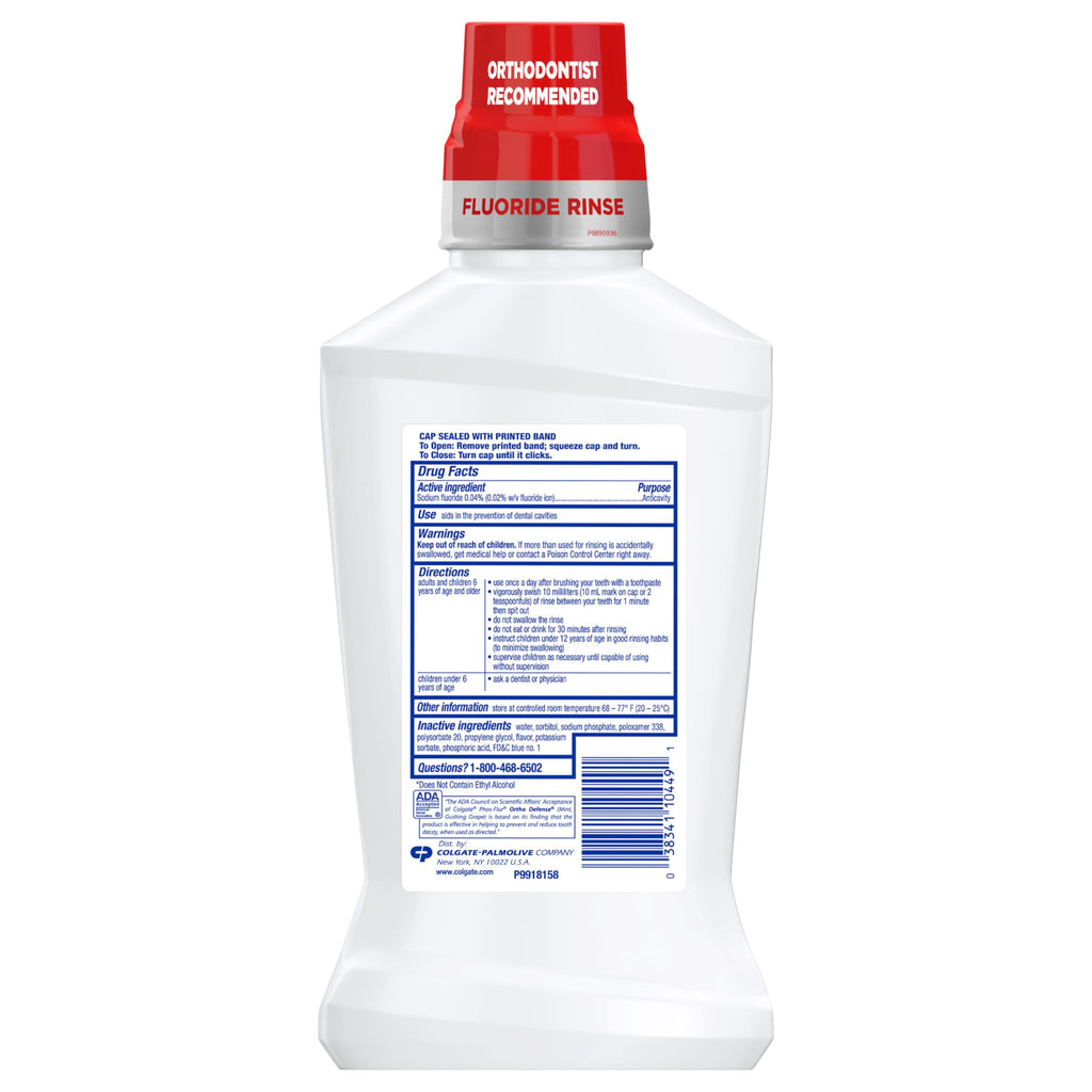 Colgate Ortho Defense Phos-Flur Mouthwash for Braces – Fluoride & Phosphate, Alcohol-Free, Mint, 16.9 fl oz