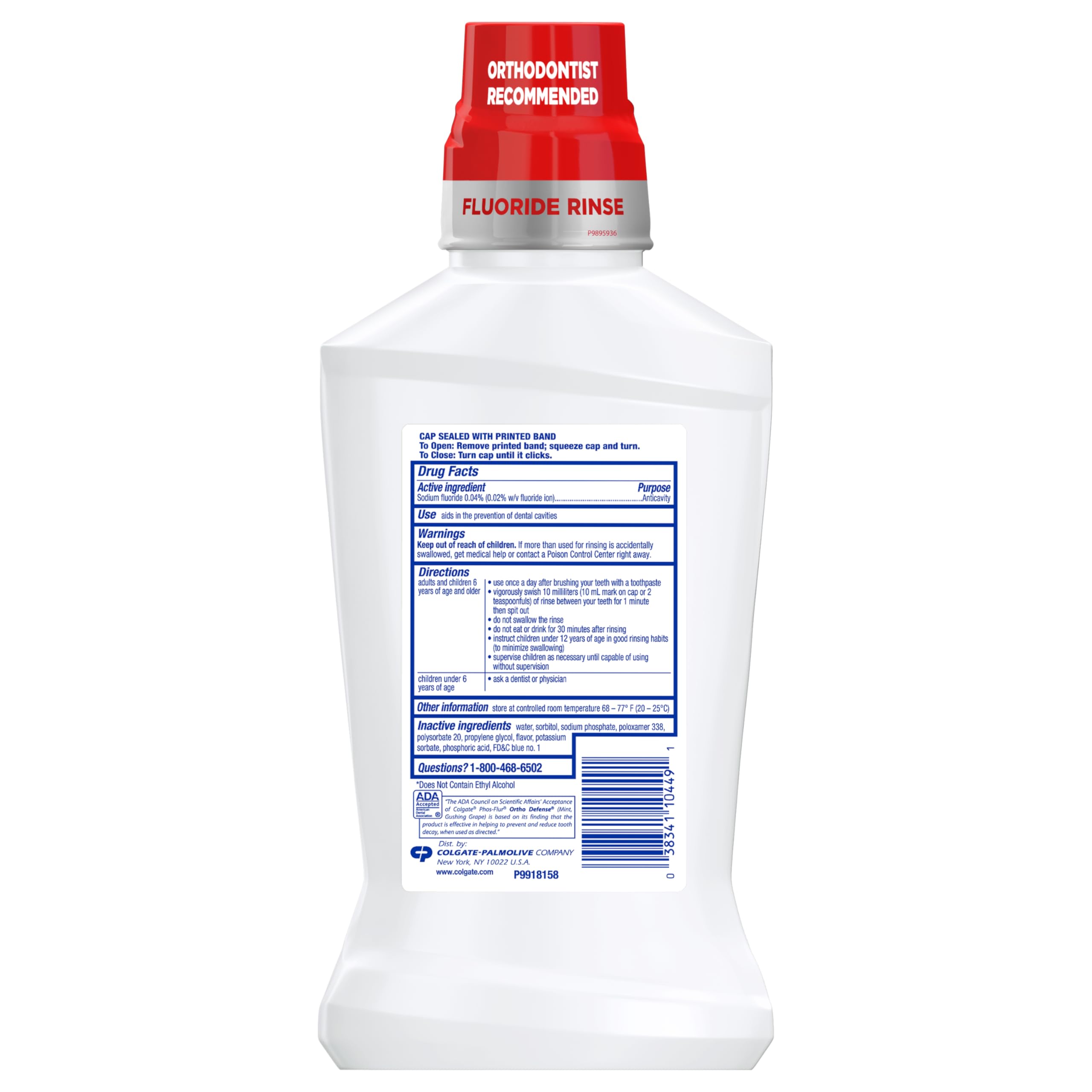 Colgate Ortho Defense Phos-Flur Mouthwash for Braces – Fluoride & Phosphate, Alcohol-Free, Mint, 16.9 fl oz