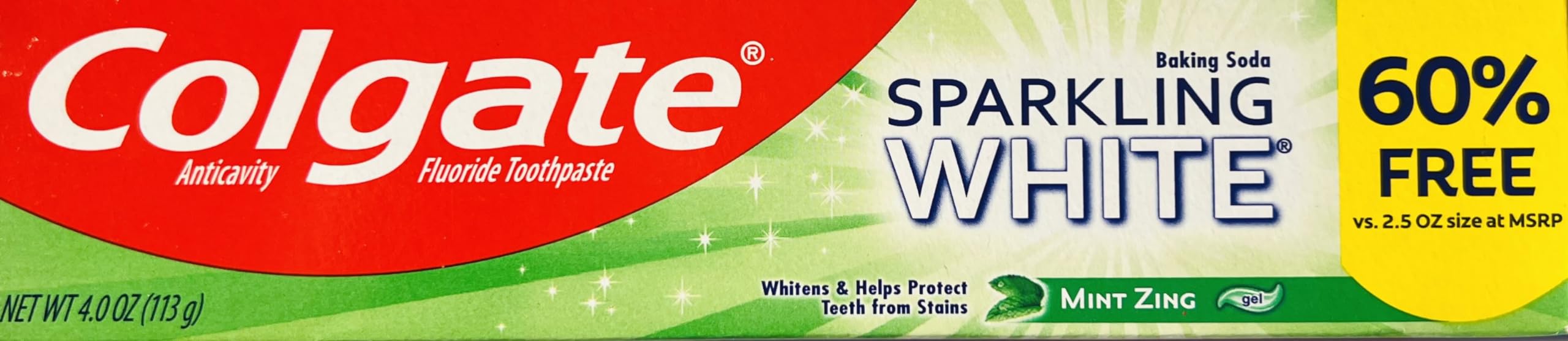 Colgate Sparkling White Whitening Toothpaste, Mint - 4 oz (6 Pack)