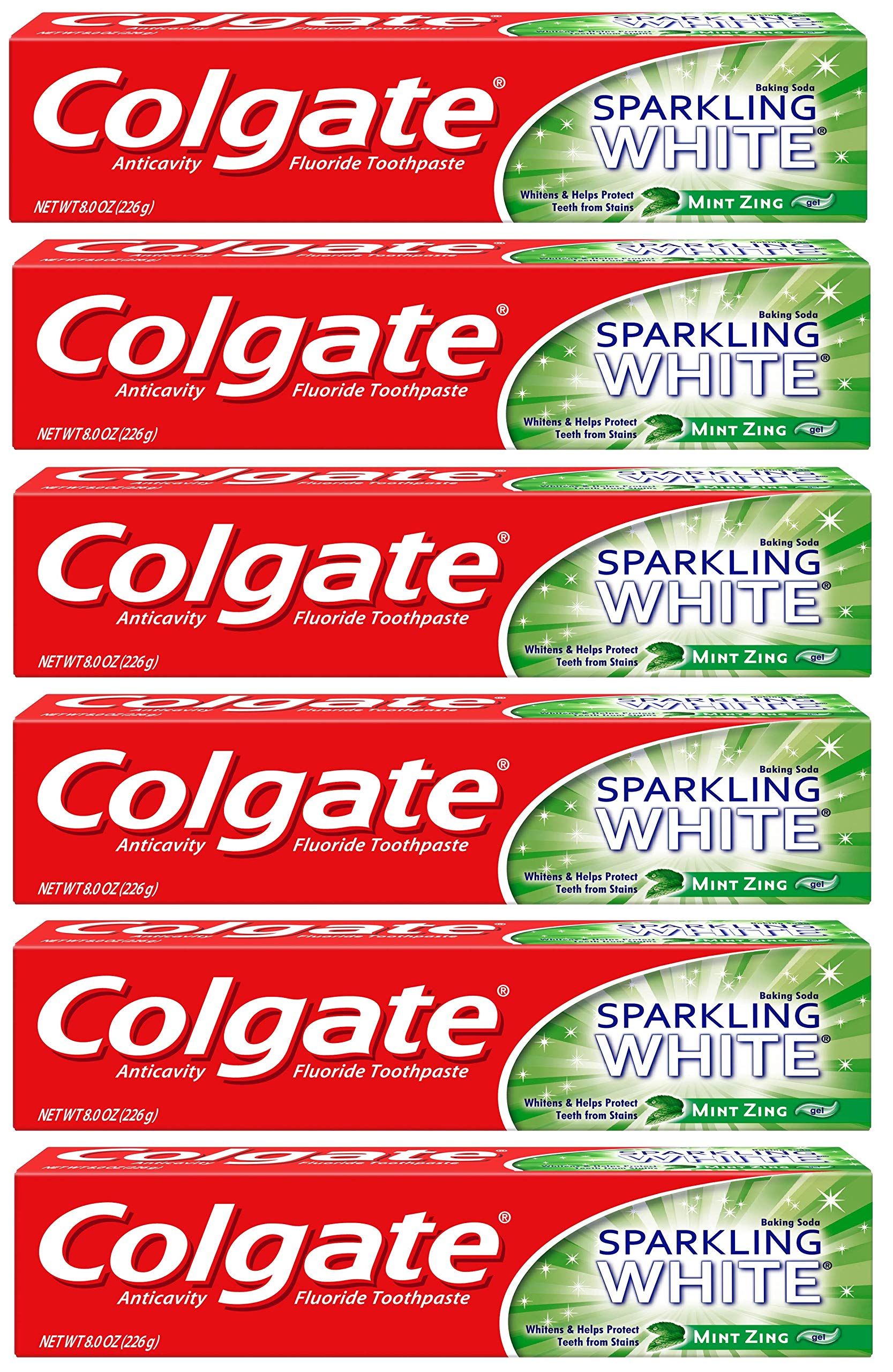 Colgate Sparkling White Whitening Toothpaste, Mint - 8 oz (6 Pack)