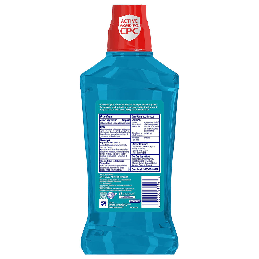 Colgate Total Gum Health Alcohol Free Mouthwash 1L – 6 Pack | ADA-Approved Mint