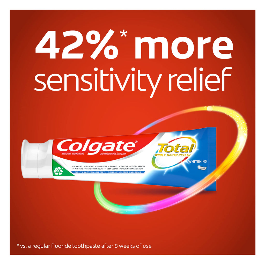 Colgate Total Teeth Whitening Toothpaste 4 Pack (4 x 4.8 oz) | 10 Benefits, Sensitivity Relief, Mint