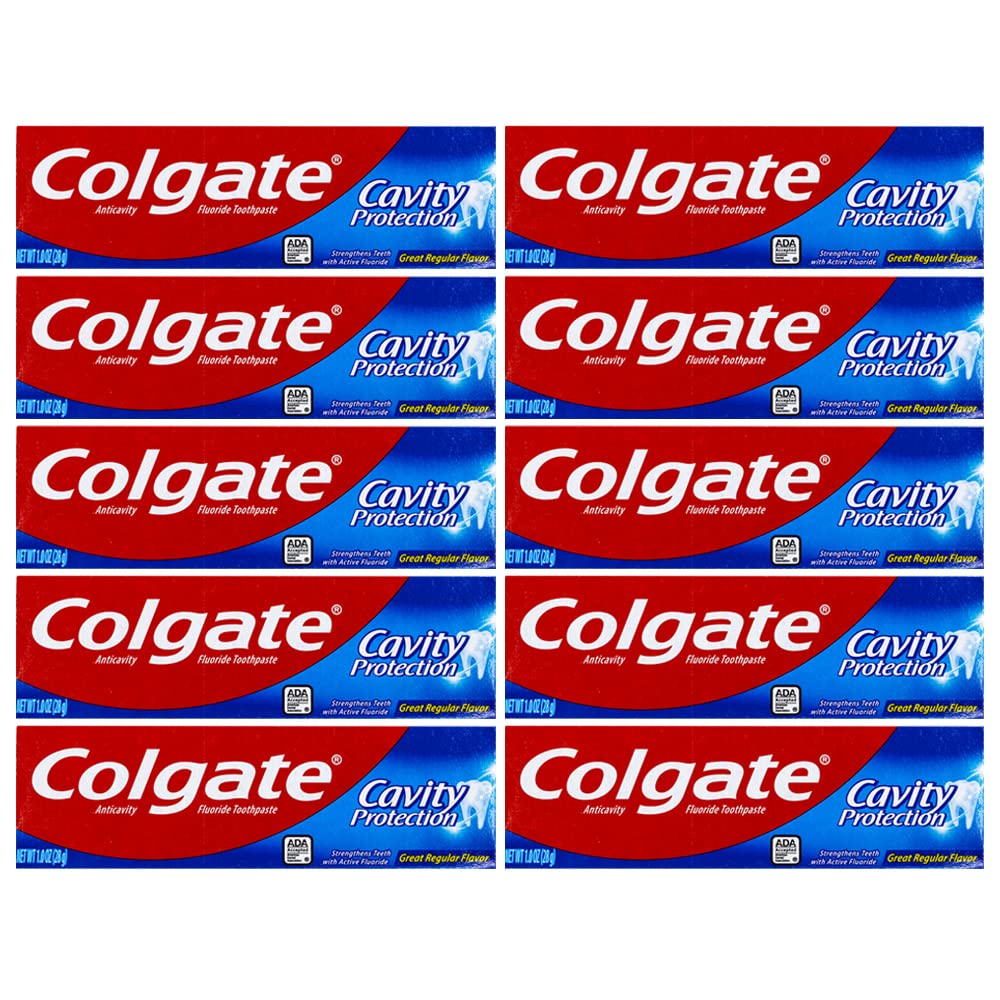 Colgate Cavity Protection Toothpaste – Great Regular Flavor, Travel Size 1 oz (28g) – Pack of 10