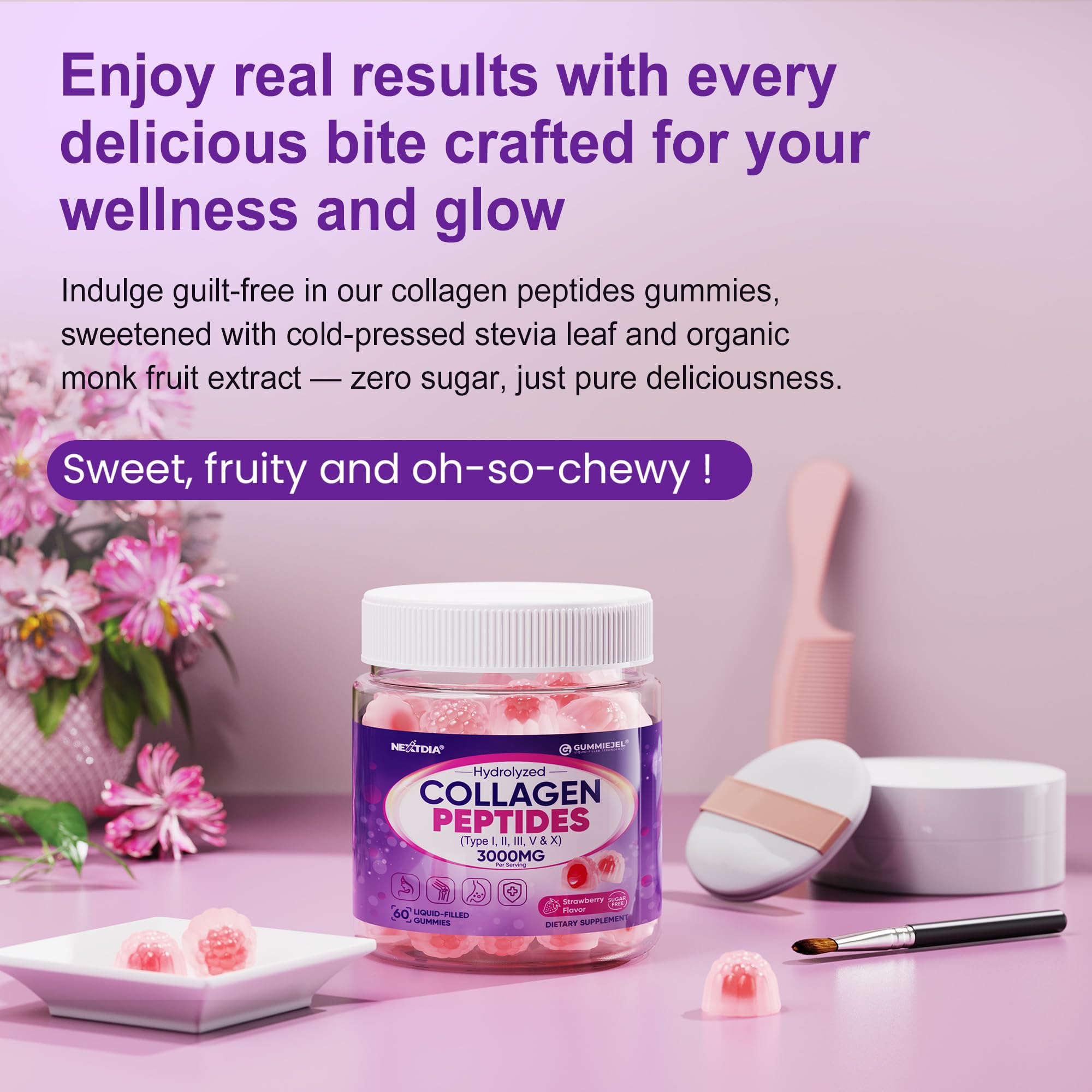 Collagen Gummies 3000mg for Women & Men - Multi-Collagen I-VX, Sugar Free