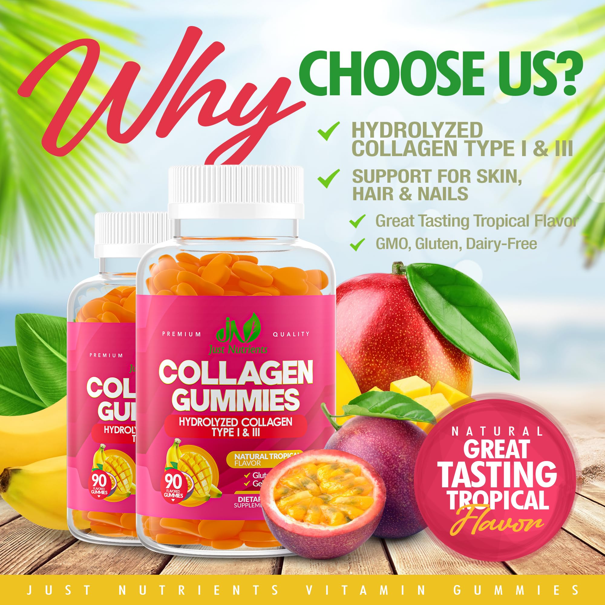 Collagen Gummies for Women & Men – Hydrolyzed Type I & III, 90 Gummies