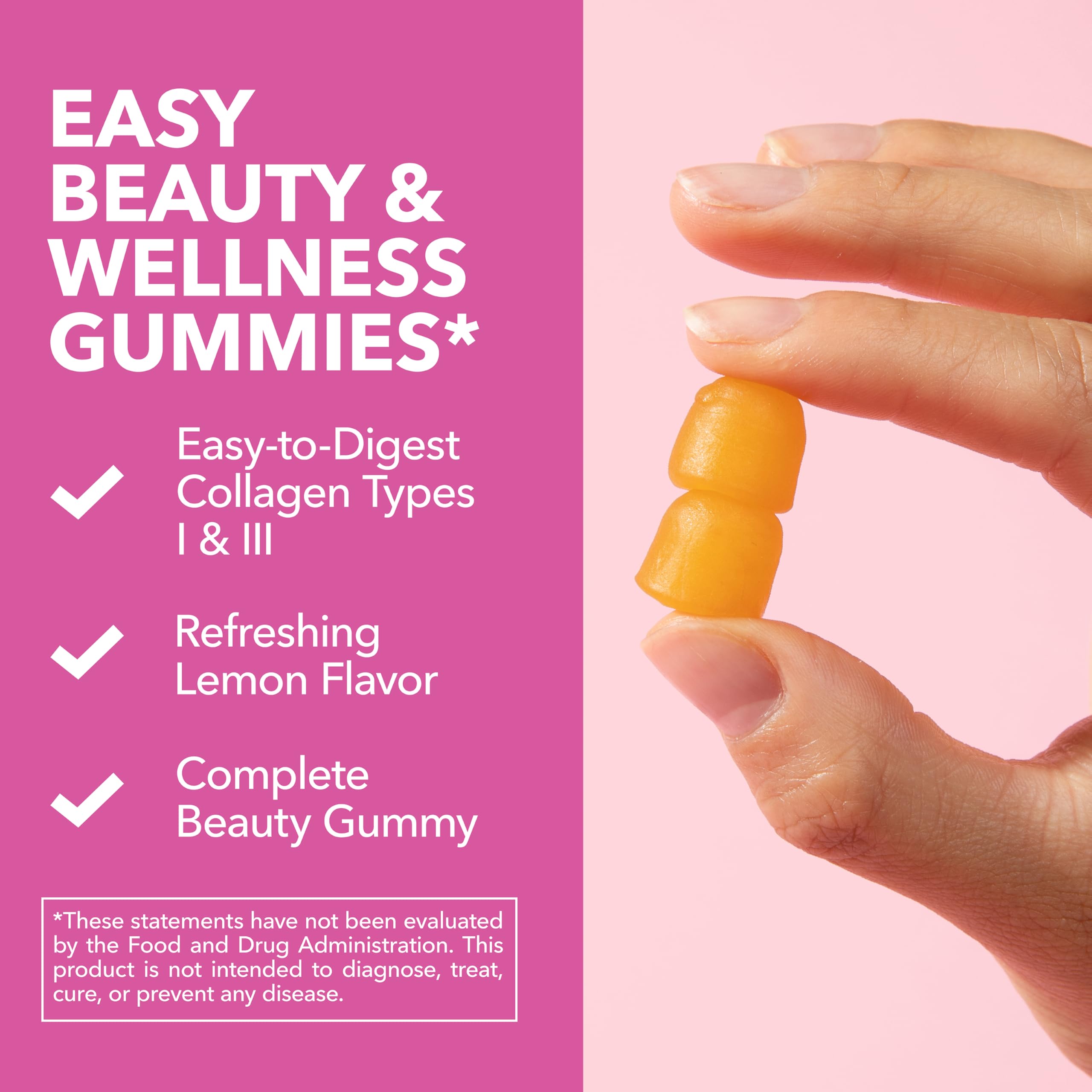 Collagen Gummies with Biotin (2500mcg) – Hair, Skin & Nails – Lemon, 30 Servings
