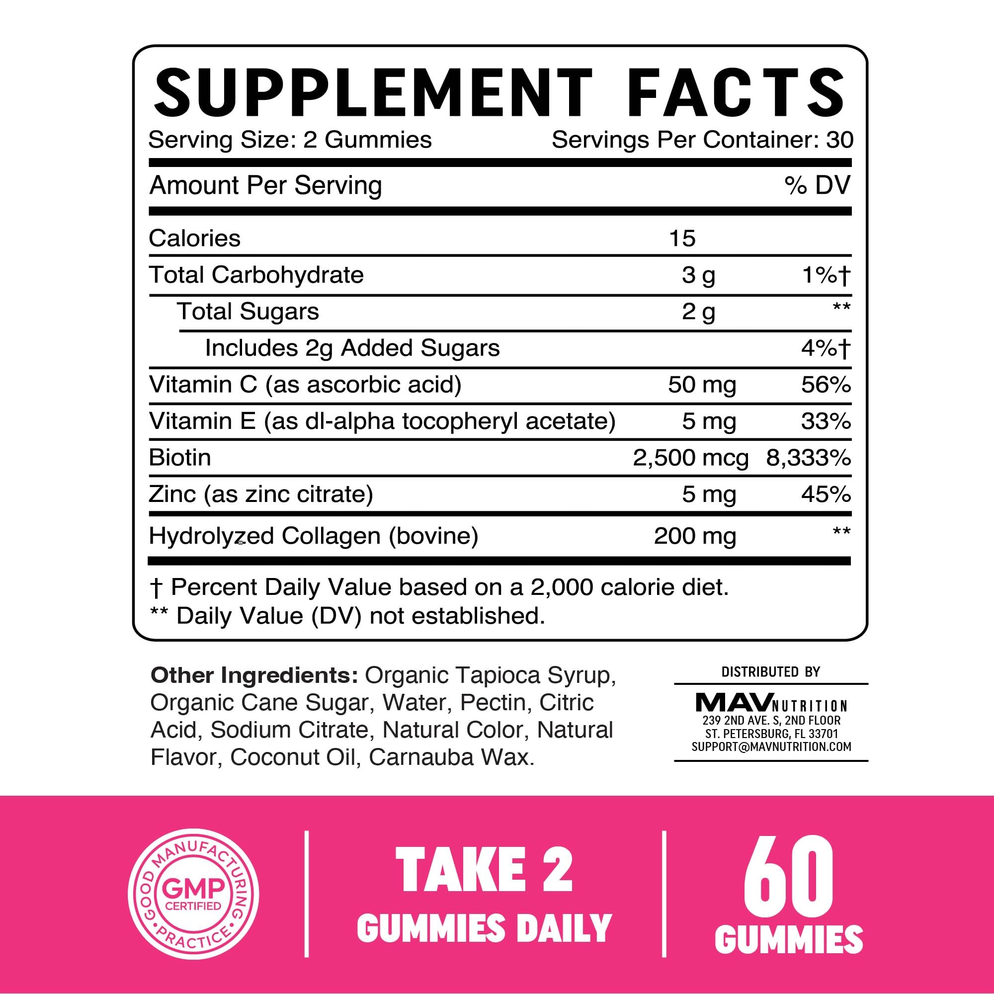 Collagen Gummies for Women – 200 mg Collagen + 2500 mcg Biotin, Vitamin C/E/Zinc | 60 Count | Non-GMO